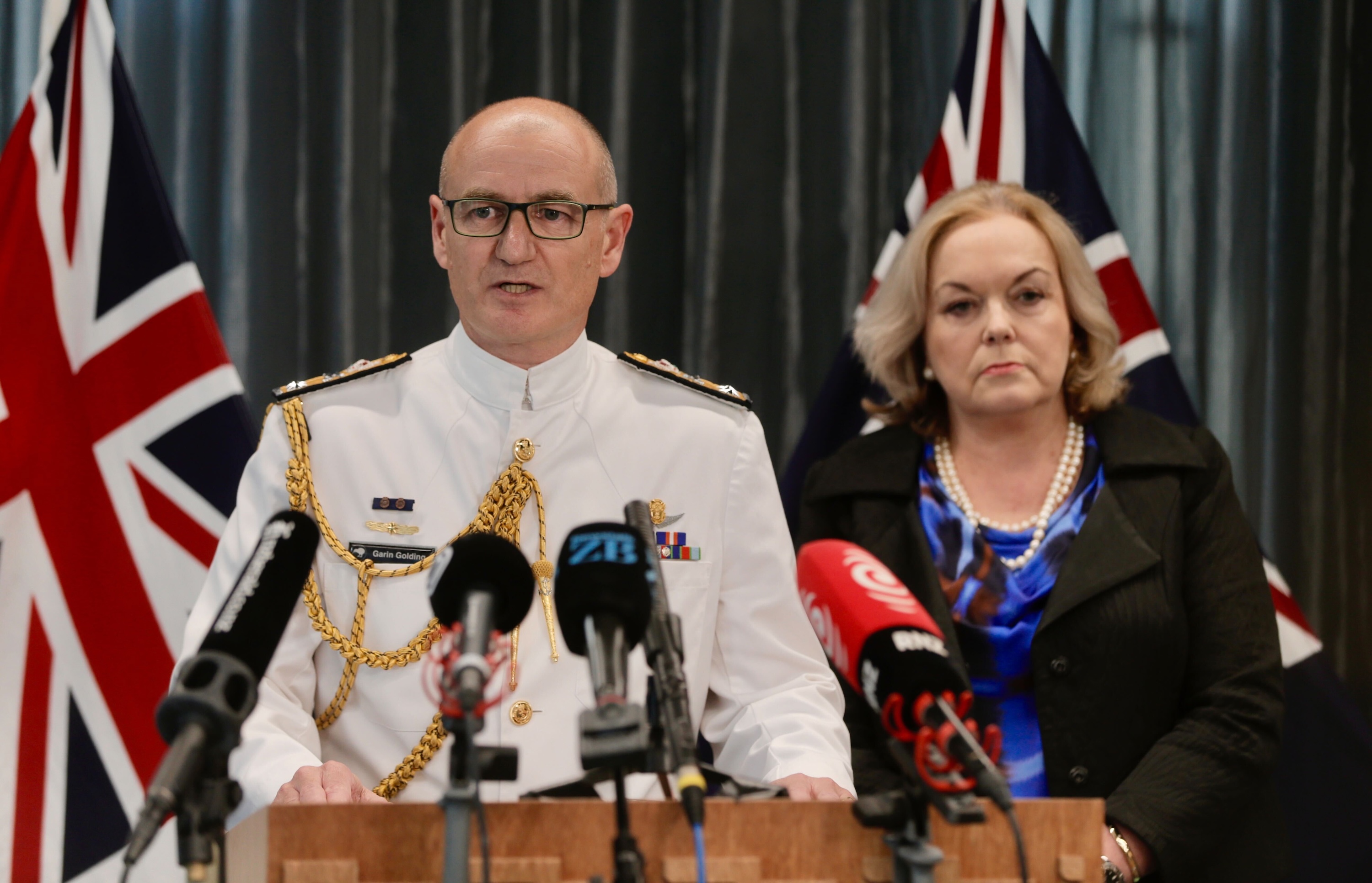Chief of Navy Rear Admiral Garin Golding and Defence Minister Judith Collins also addressed the media about the inquiry last year. Photo / Alex Burton