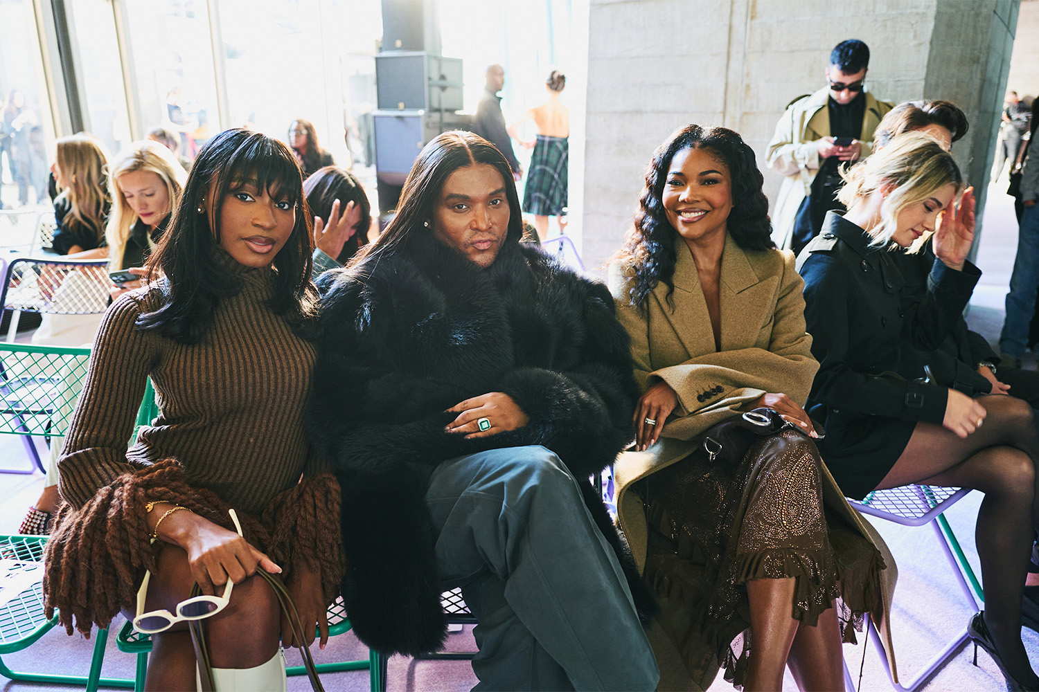 The singer Normani (left), stylist Law Roach and actress Gabrielle Union attend the Burberry show. Photo / Simbarashe Cha for The New York Times