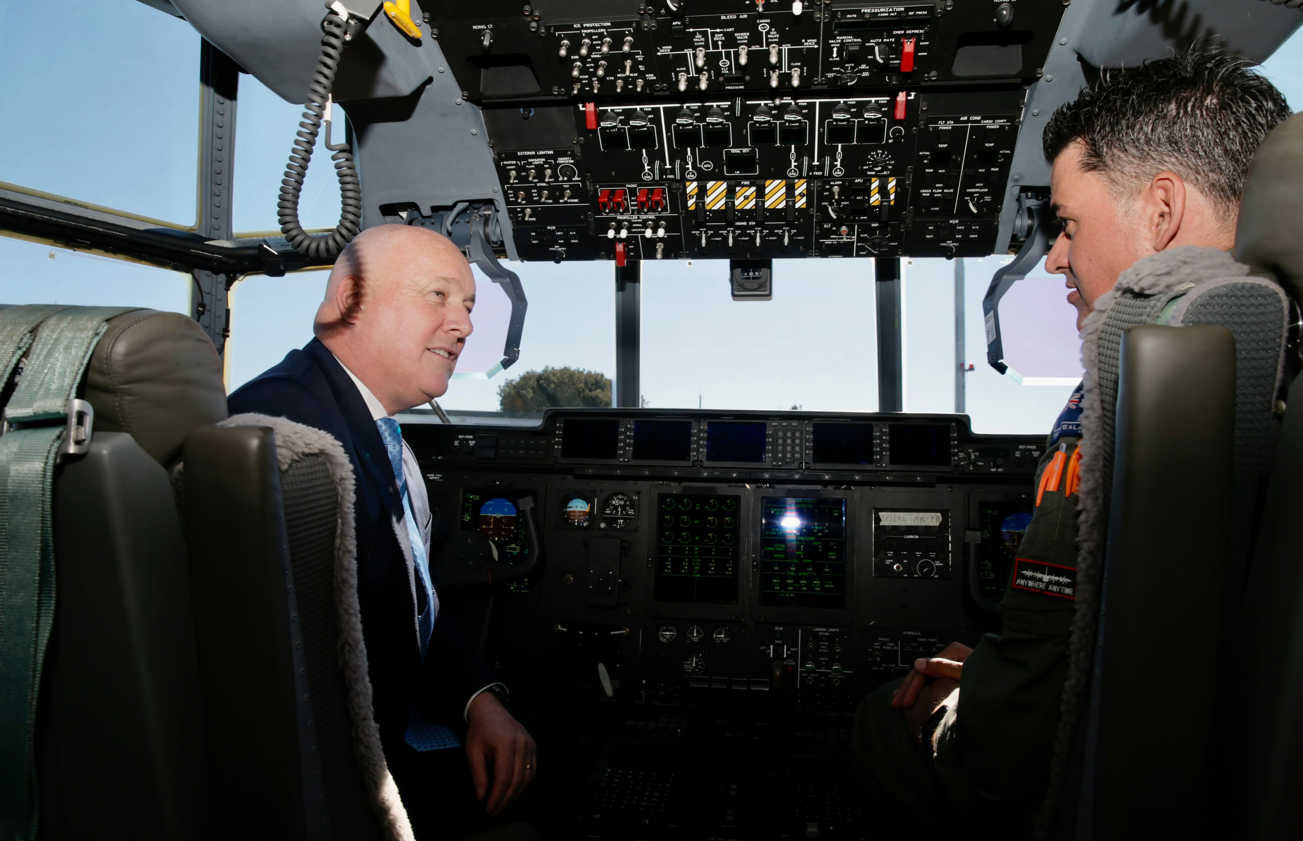 Christopher Luxon on a tour of Whenuapai on Sunday. Photo / Alex Burton