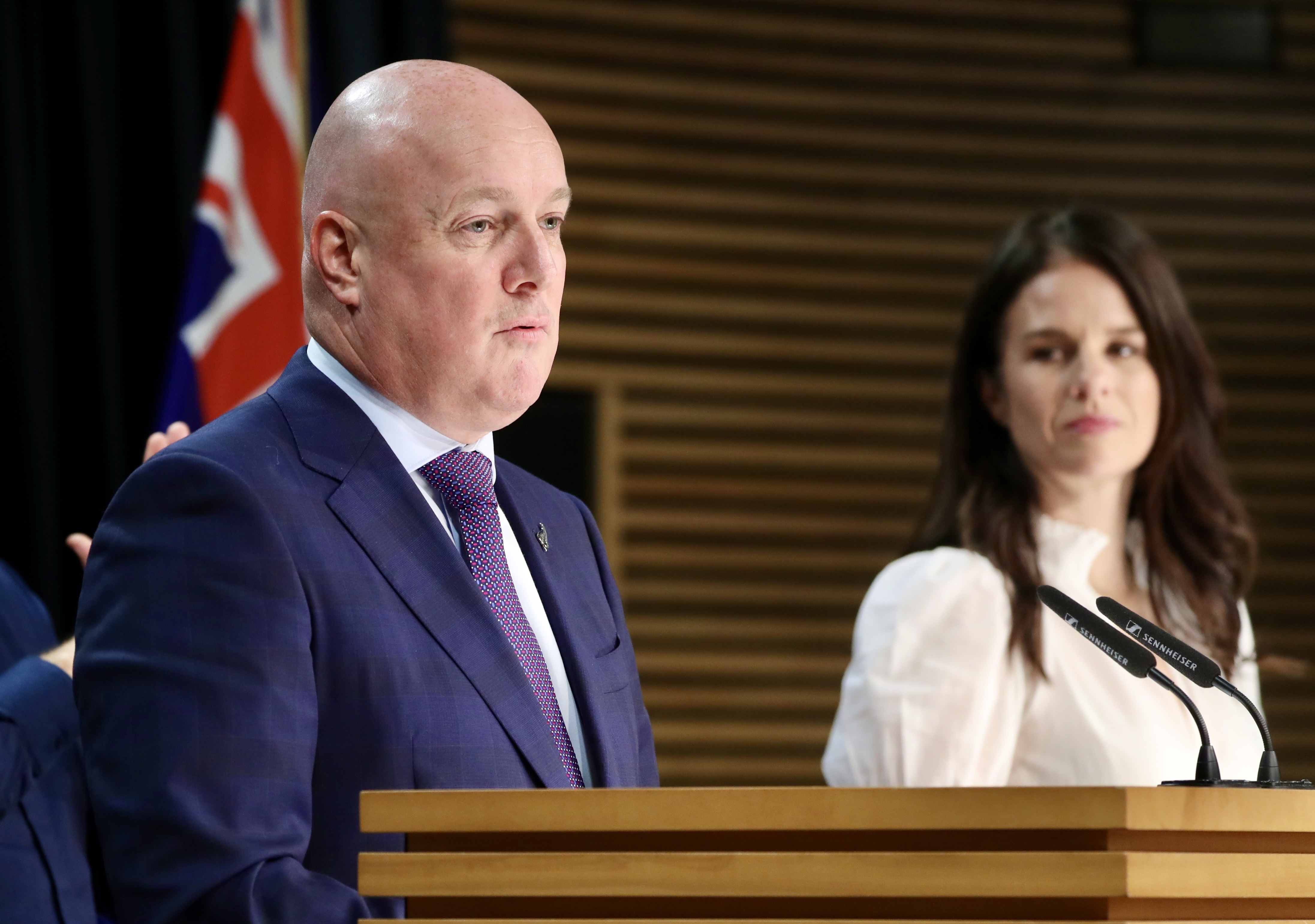 Prime Minister Christopher Luxon (left) with Education Minister Erica Stanford during a post-Cabinet press conference in November 2024. Photo / Mark Mitchell