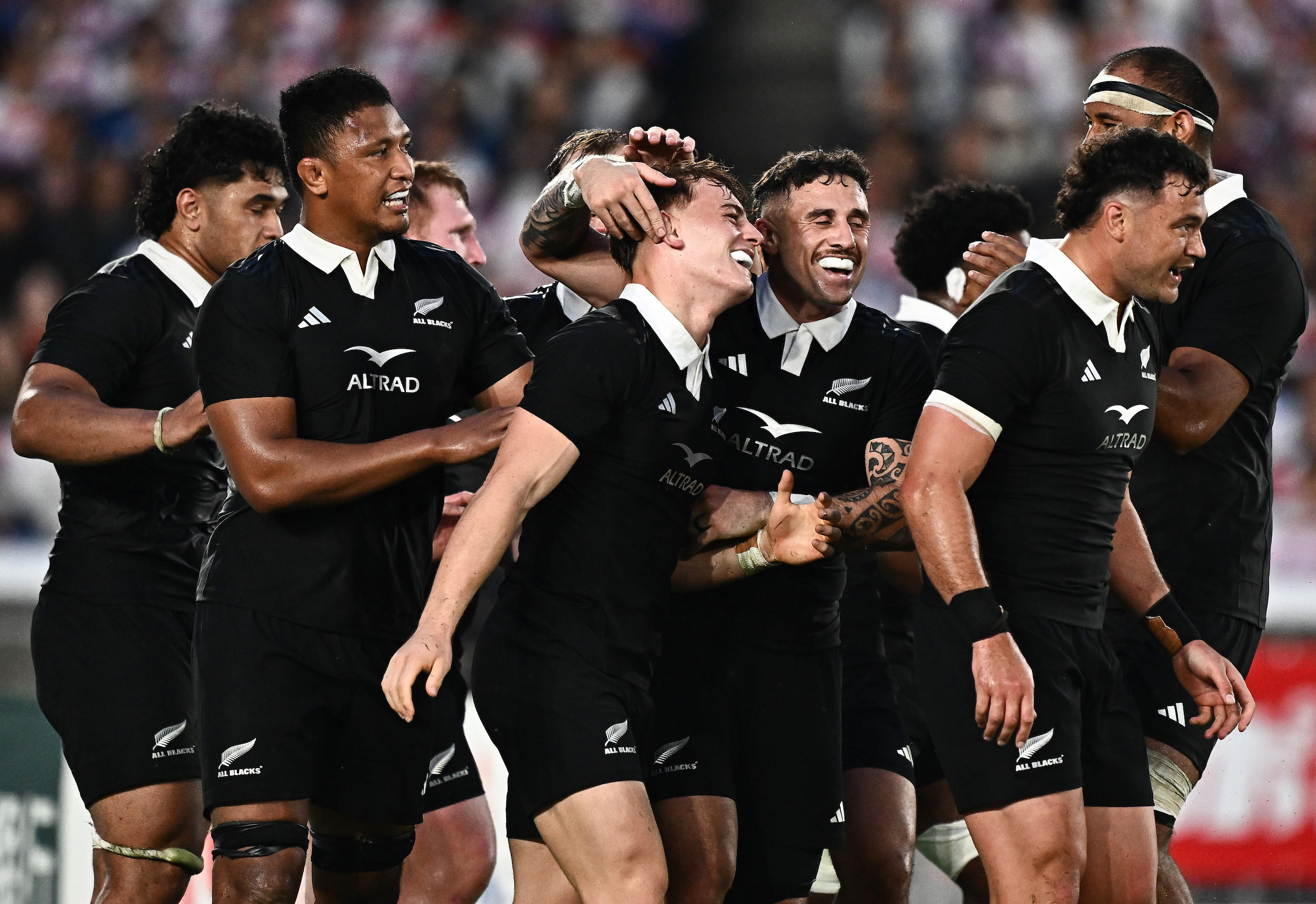 Ruben Love celebrates scoring a try against Japan. Photo / Photosport