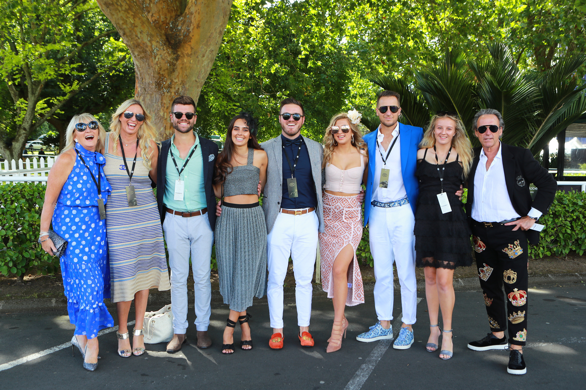 Robyn Hart, Gretchen Hawkesby, Tim McGoldrick, Morgan Lupton, Harry Hart, Cartier Lee, Duncan Hawkesby, Jemima Hawkesby and Graeme Hart, pictured at the Karaka Million in January 2019. Photo / Norrie Montgomery