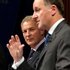 Phil Goff (left) appeared to be on the back foot when John Key questioned him on Labour's spending plans. Photo / Simon Baker

