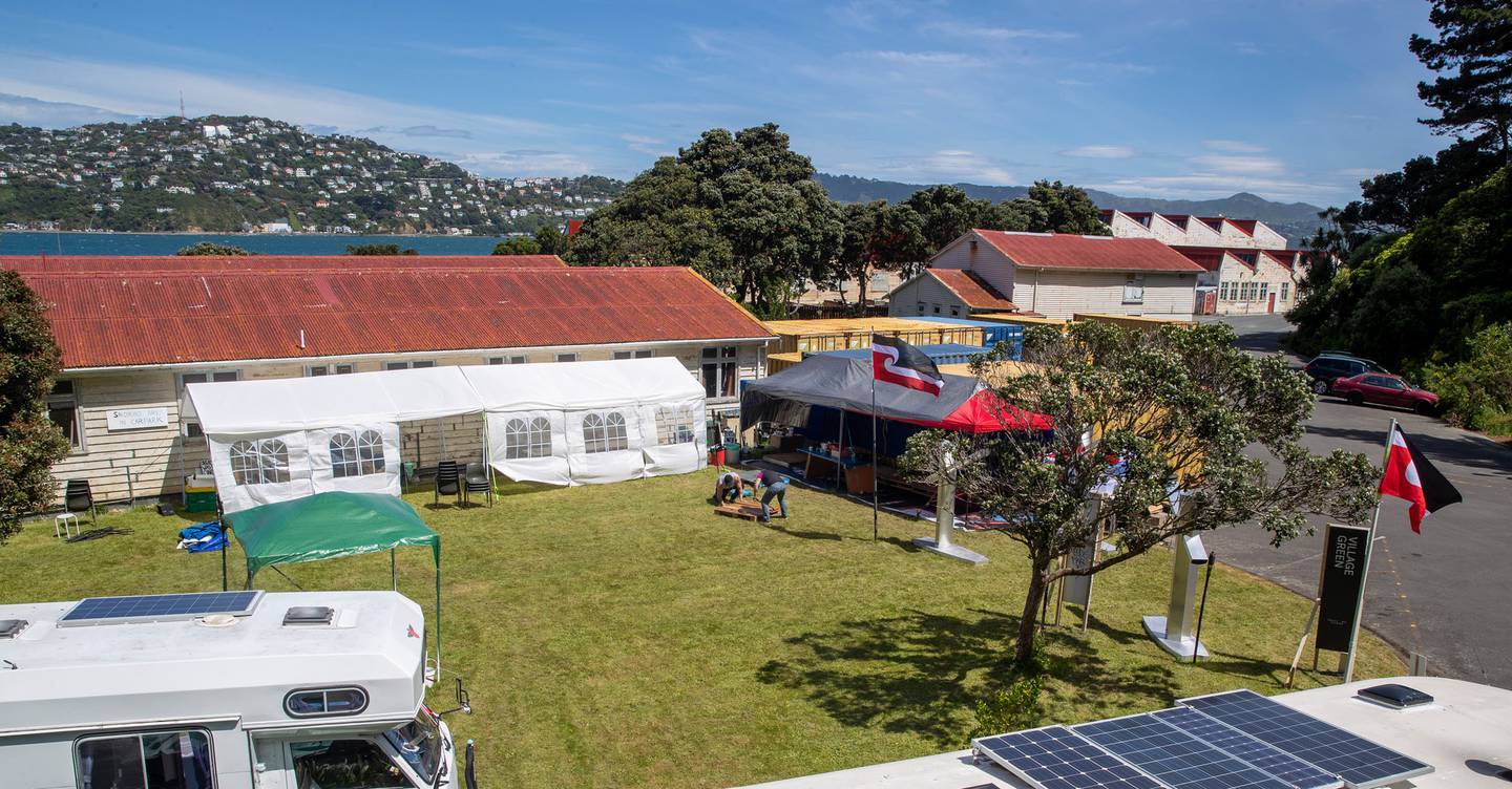 The land occupation at Shelly Bay. Photo / Mark Mitchell