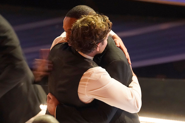 Bradley Cooper and Will Smith hugging at the Oscars. Photo / AP