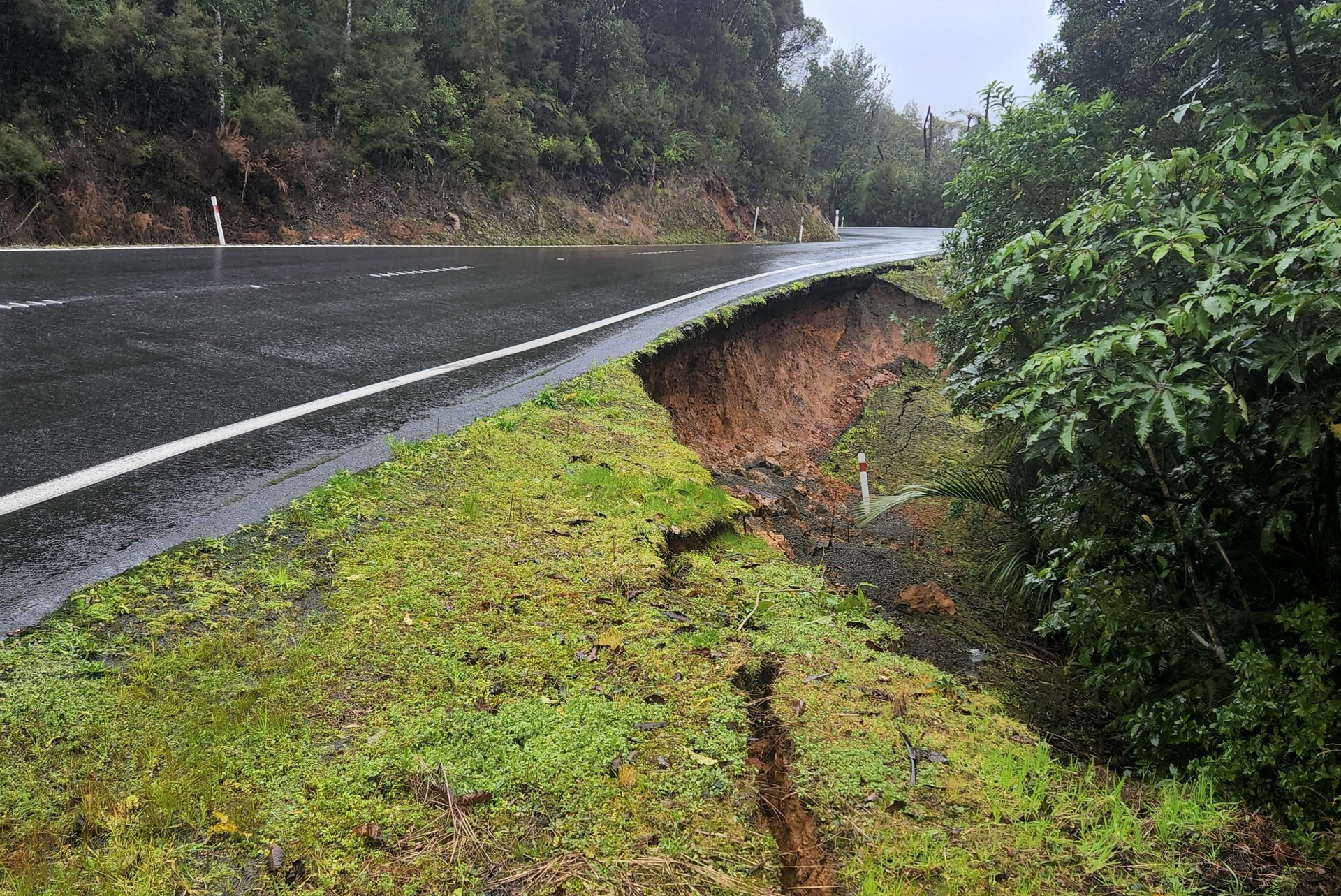 One of many underslips which have undermined SH1 through the Mangamuka Ranges. Photo / Waka Kotahi