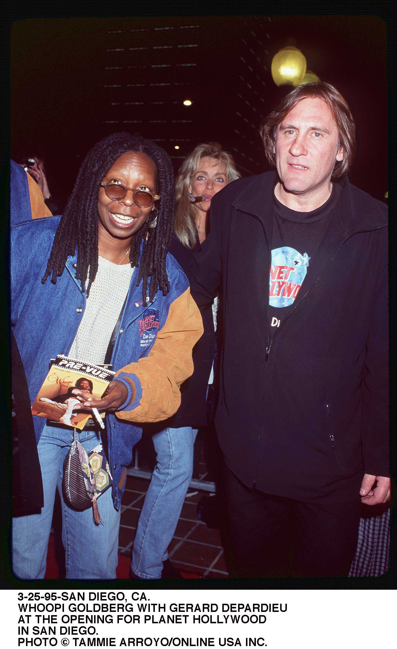 Whoopi Goldberg and Gerard Depardieu at the opening of Planet Hollywood in San Diego, March 25, 1995. Photo / Getty Images