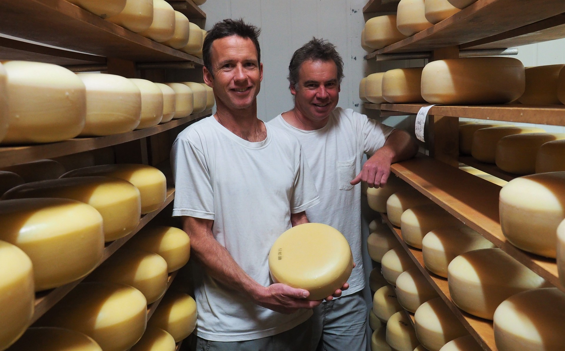 Brothers Jake (left) and Jesse Rosevear in Mahoe's maturing room. Photo / Peter de Graaf