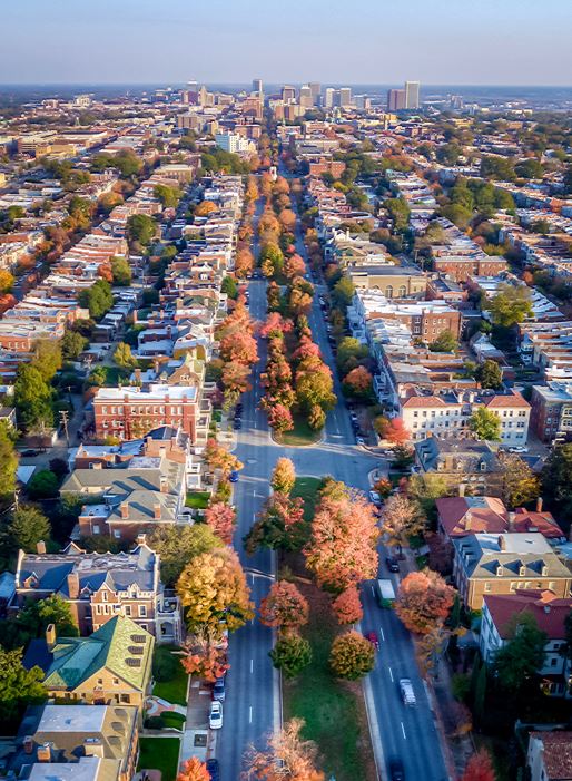 An aerial view over Virginia’s capital, Richmond. Photo / Getty Images