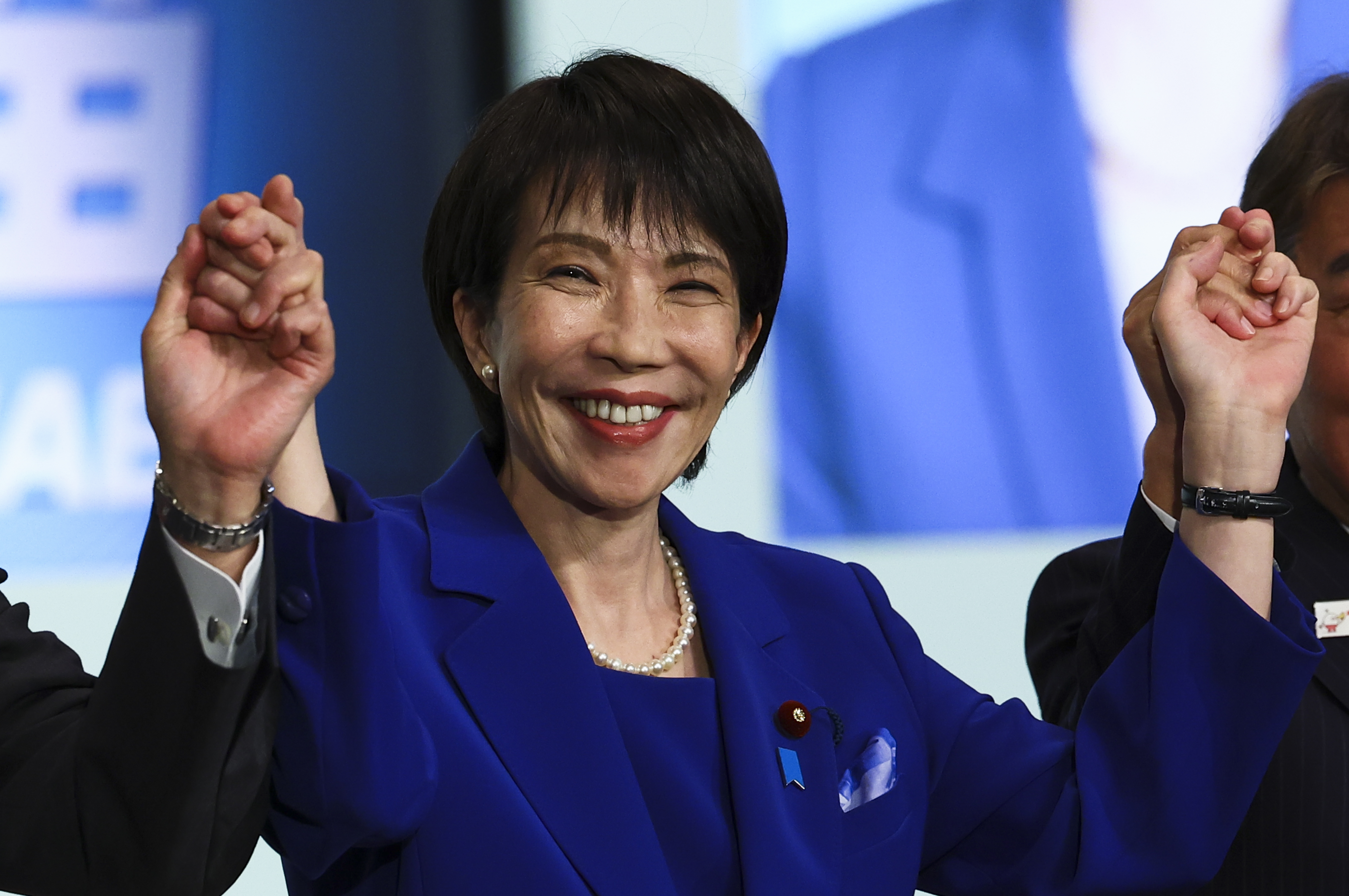 Newly elected Liberal Democratic Party leader Sanae Takaichi celebrates after winning the LDP leadership election earlier this month in Tokyo, Japan. Photo / Getty Images