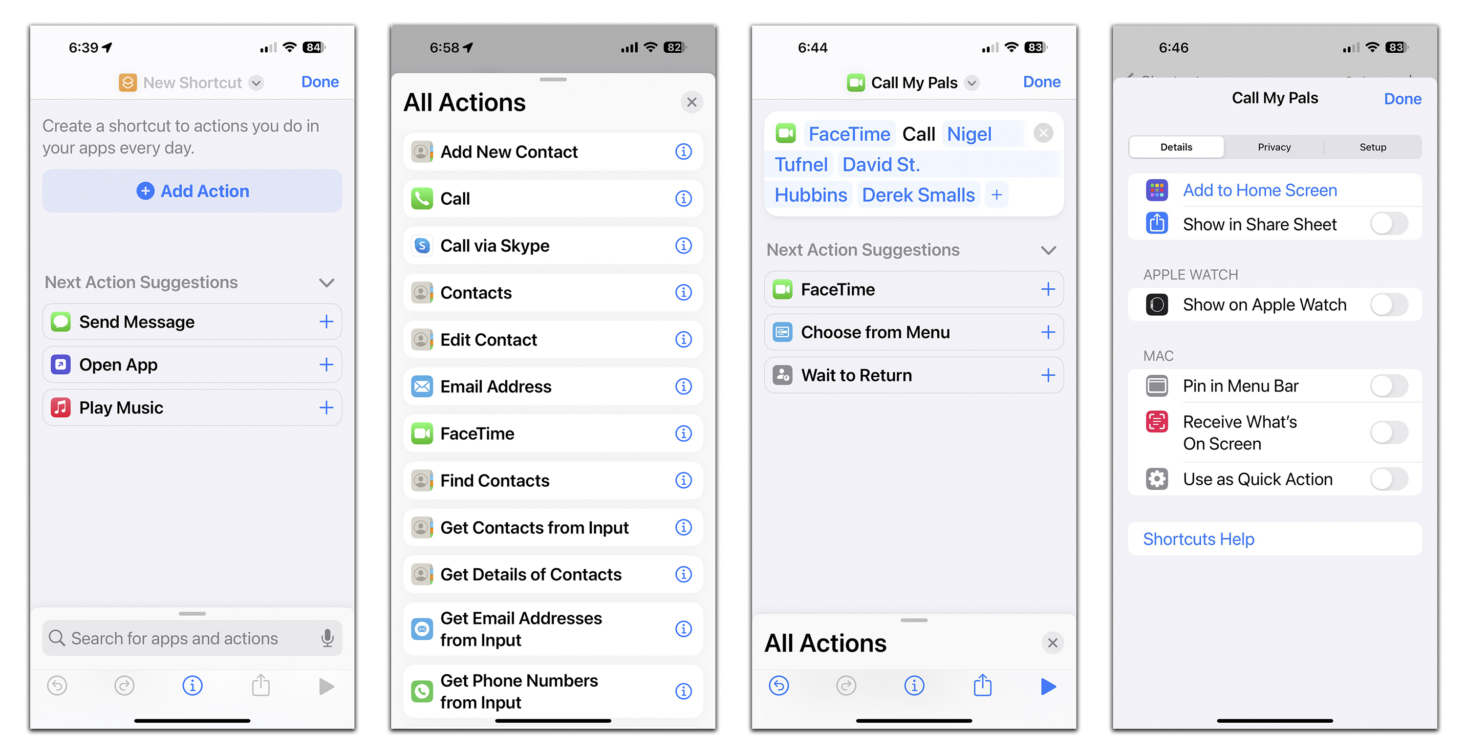 In the Shortcuts app, you can set up a simple script that opens the FaceTime app and calls everyone on your weekly group video chat with one tap or Siri command — instead of five separate taps. Shortcuts can be saved to the iPhone or iPad home screen and elsewhere. Photo / Apple via The New York Times