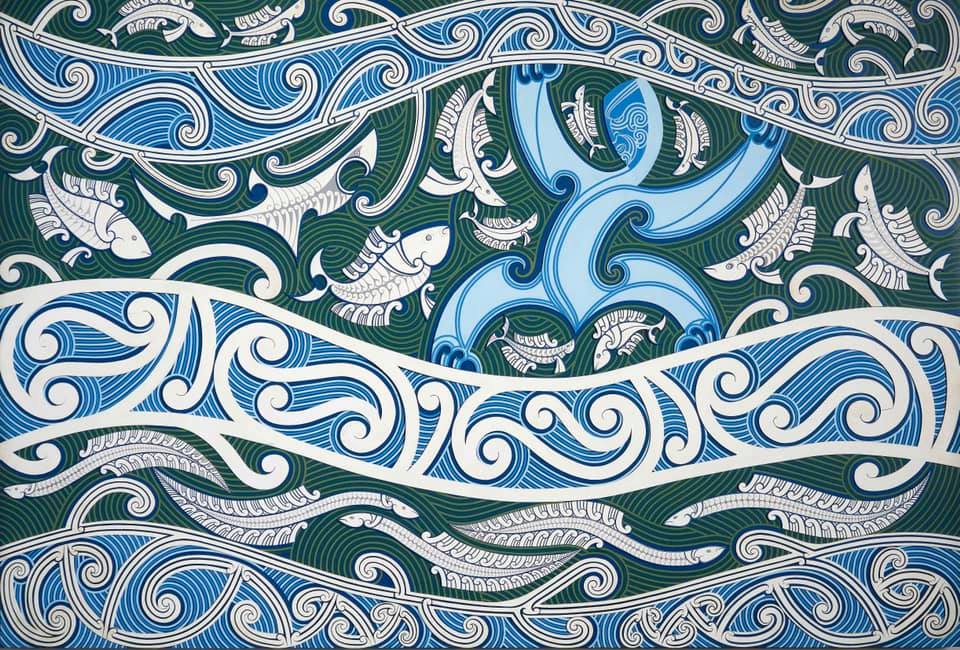 Cliff Whiting, (Te Whānau-ā-Apanui), 'Tangaroa', 1982, acrylic on board. Collection of Whangārei Art Museum.