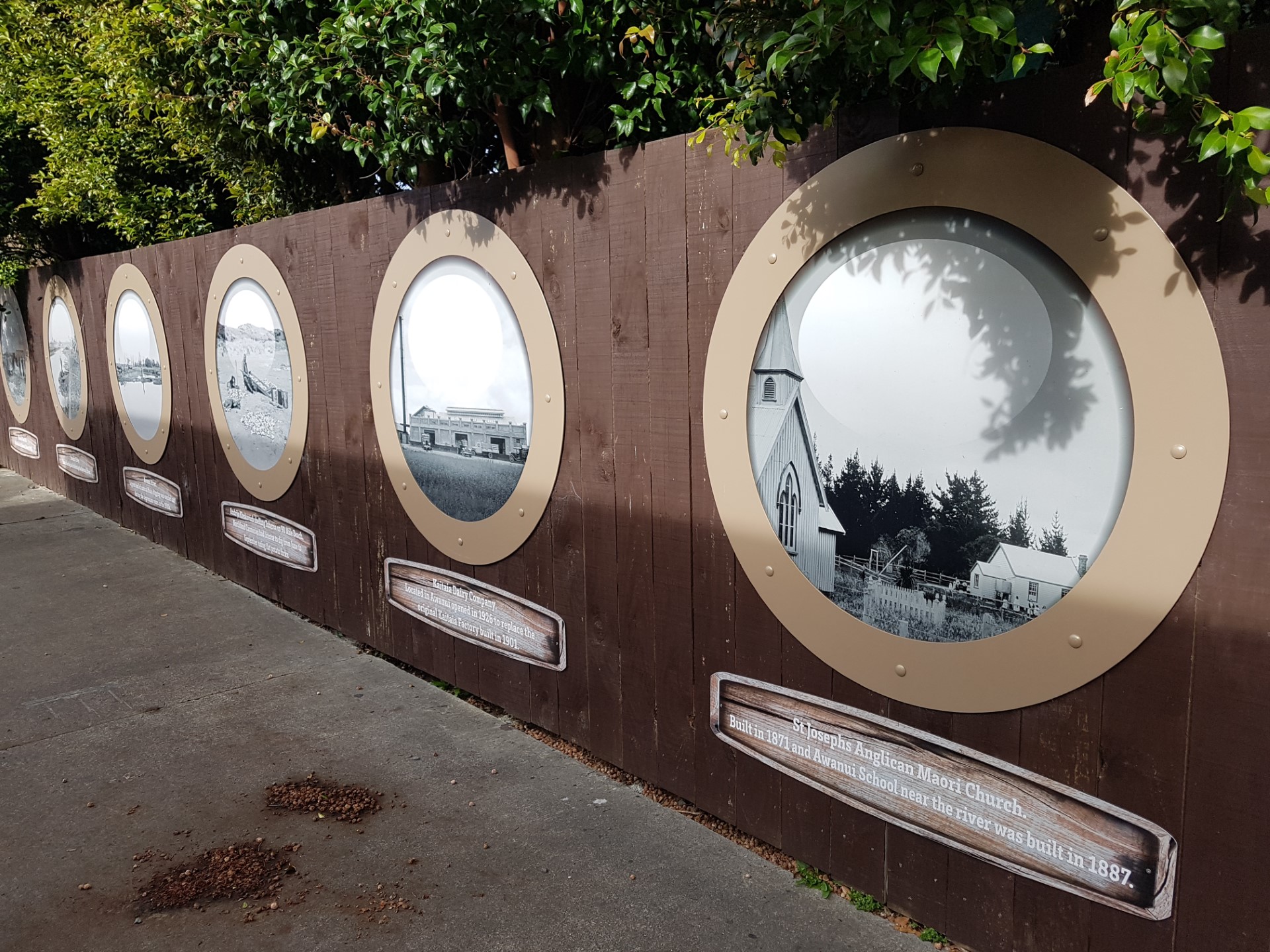 Awanui is adept at celebrating its history. These panels are a feature on SH1 through the town, part of a recent revitilisation project that has seen it crowned the Most Beautiful Tiny Town in the country in the annual Keep New Zealand Beautiful Awards. Photo / Mike Dinsdale