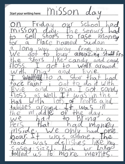 Year 3 writing sample adapted from real student work