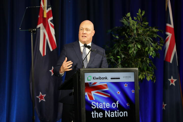 Prime Minister Christopher Luxon delivers his State of the Nation speech. Photo / Sylvie Whinray