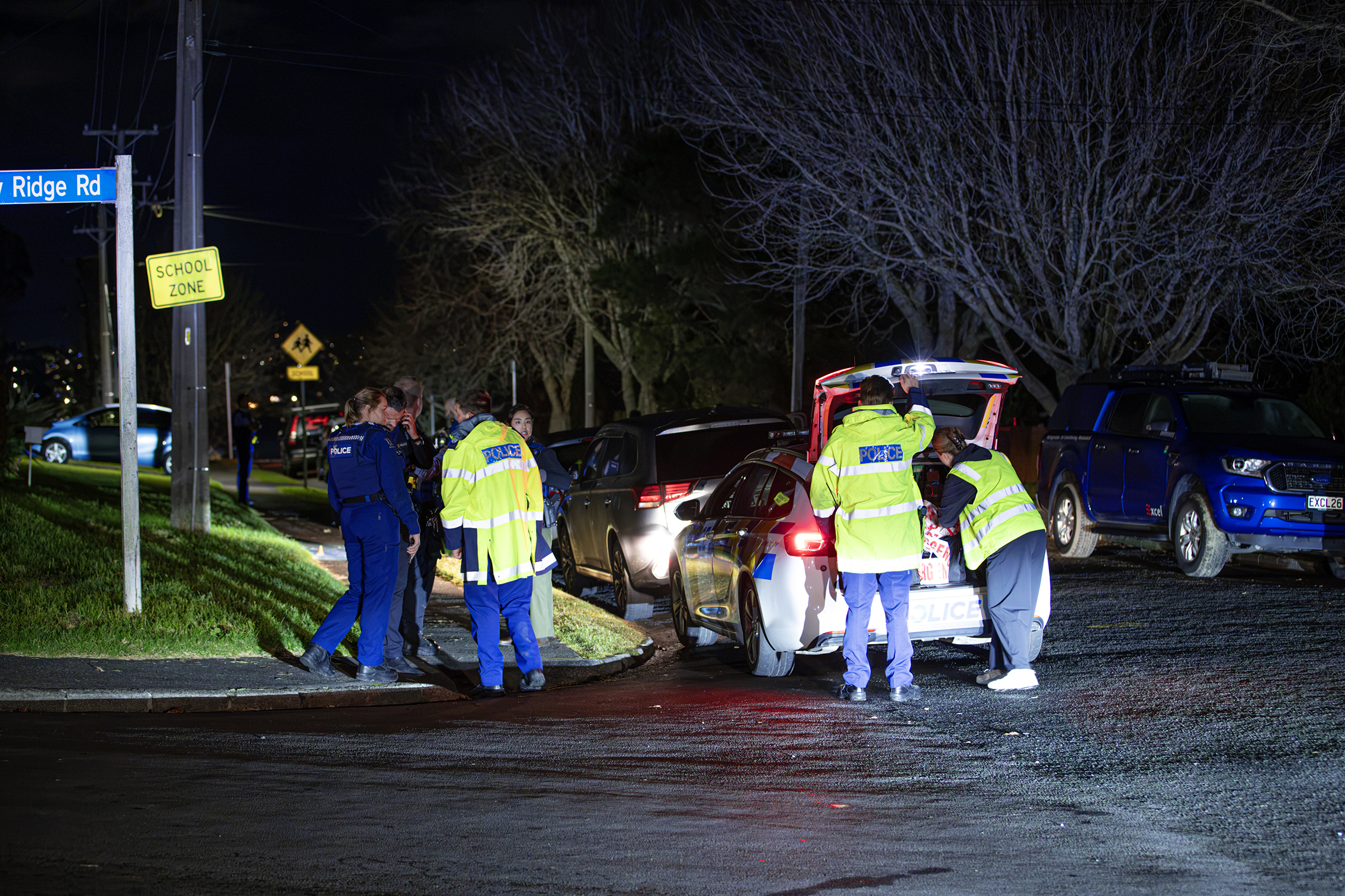 Police have made an arrest after a person was stabbed in Glenfield on Auckland's North Shore tonight. Photo / Hayden Woodward