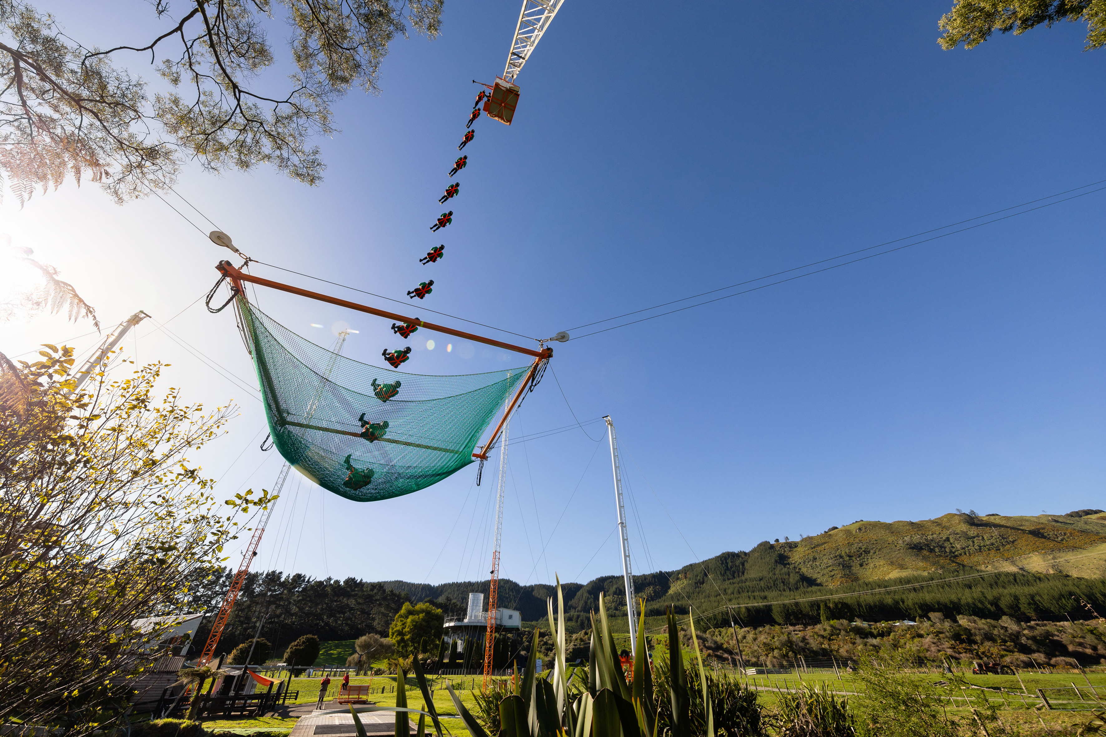 Velocity Valley's Vertigo attraction is a 43m leap off a ledge into a net hanging over a river.