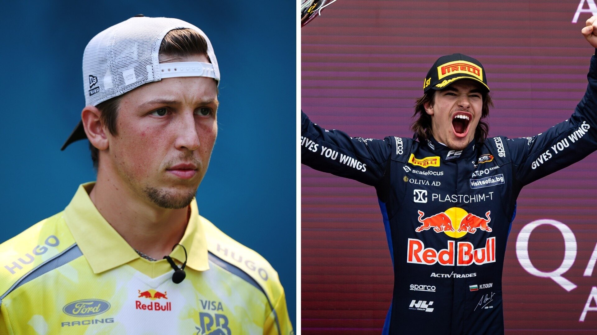 Liam Lawson and Nikola Tsolov. Photos / Red Bull; Getty Images