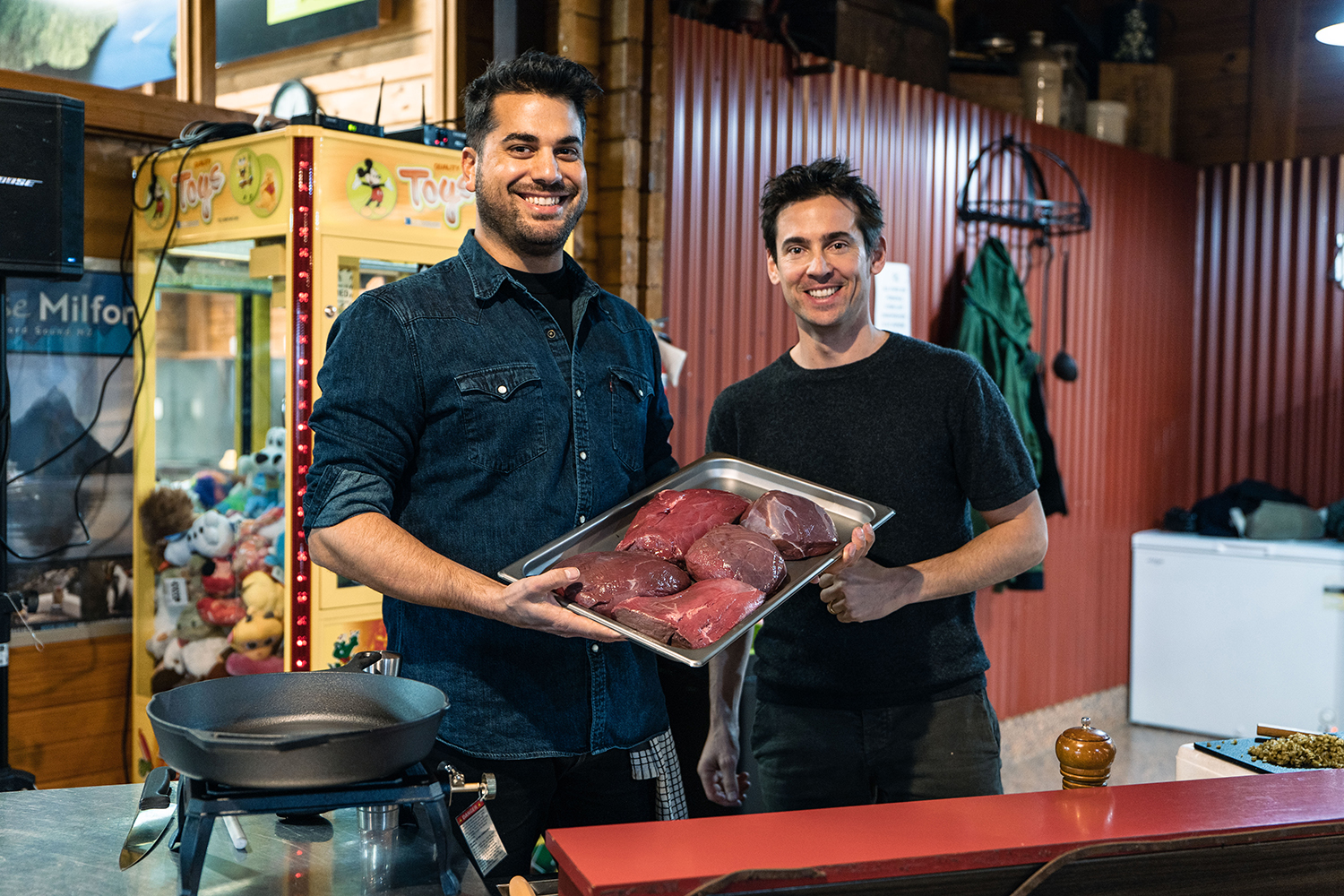 Chefs Dariush Lolaiy and Tom Hishon are passionate about putting wapiti venison on restaurant menus. Photo / Johnny Hendrikus