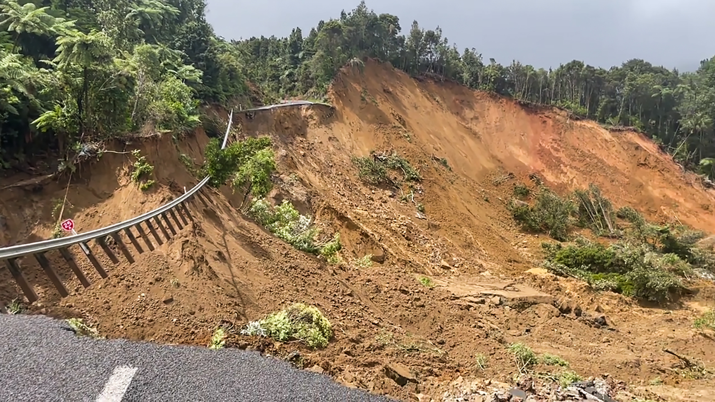 Slips at the summit of State Highway 25a SH25a Kopu to Hikuai Road. Photo / Scott Simpson