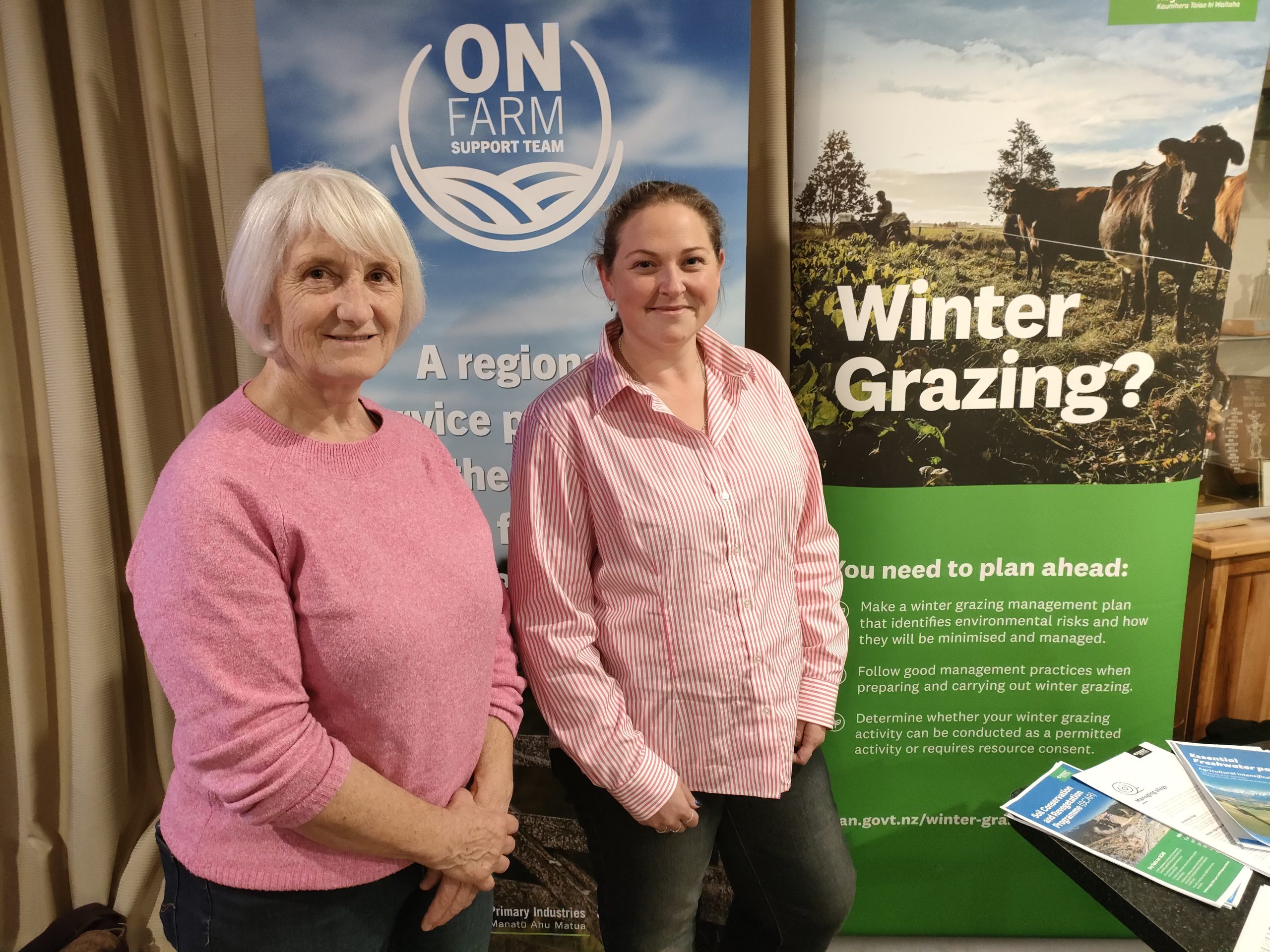 Environment Canterbury’s Waimakariri land management advisor, Anna Veltman (left), and principal farm systems advisor Sarah Heddell were on hand to offer advice on winter grazing at a farmers meeting in Oxford last week. Photo / David Hill / North Canterbury News