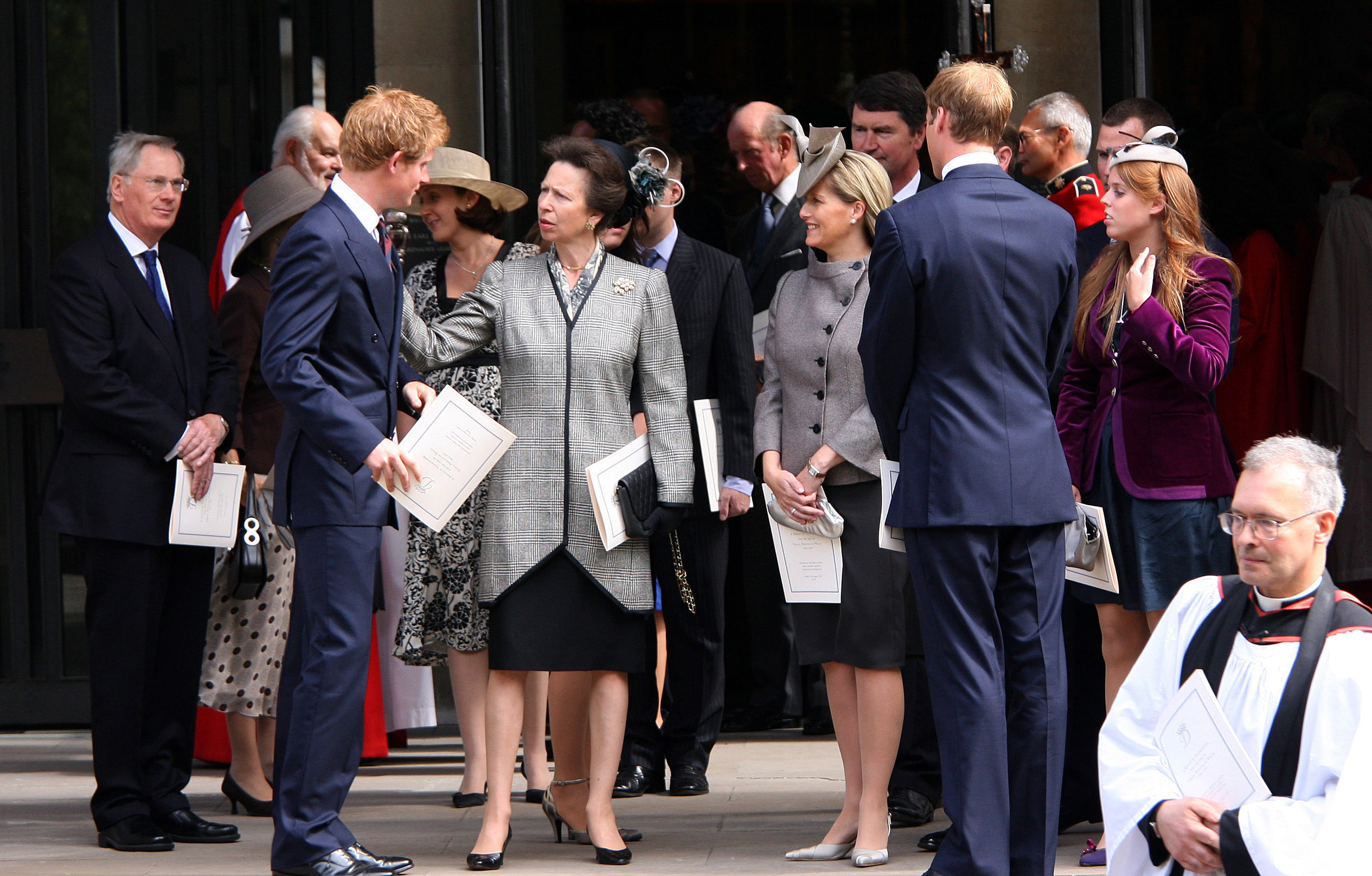 Prince Harry greets Princess Anne at a service to celebrate the life of his mother Diana. Photo / Getty Images