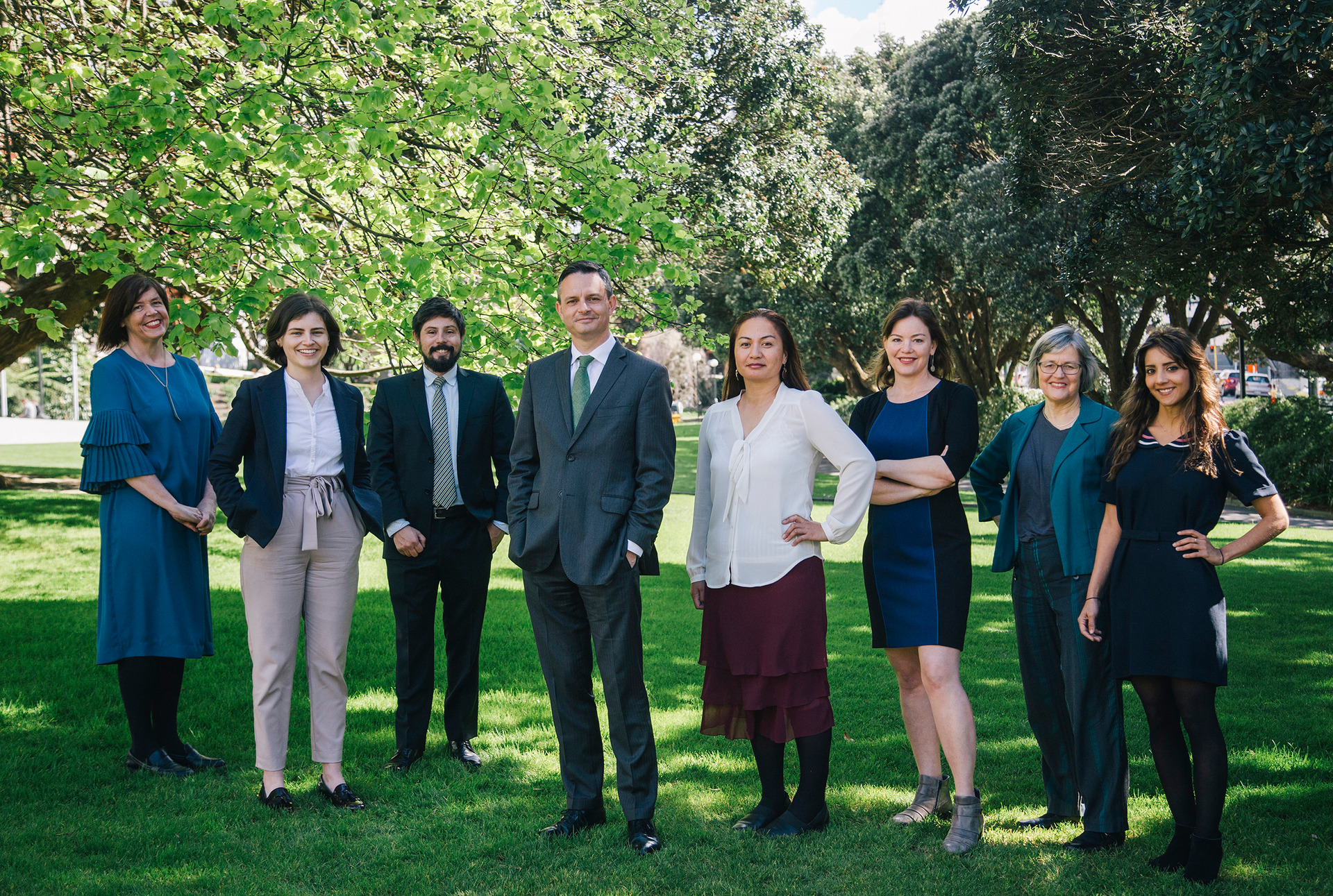 The Green Party caucus from left, Jan Logie, Chloe Swarbrick, Gareth Hughes, James Shaw, Marama Davidson, Julie Anne Genter, Eugenie Sage and Golriz Ghahraman. Photo / Supplied