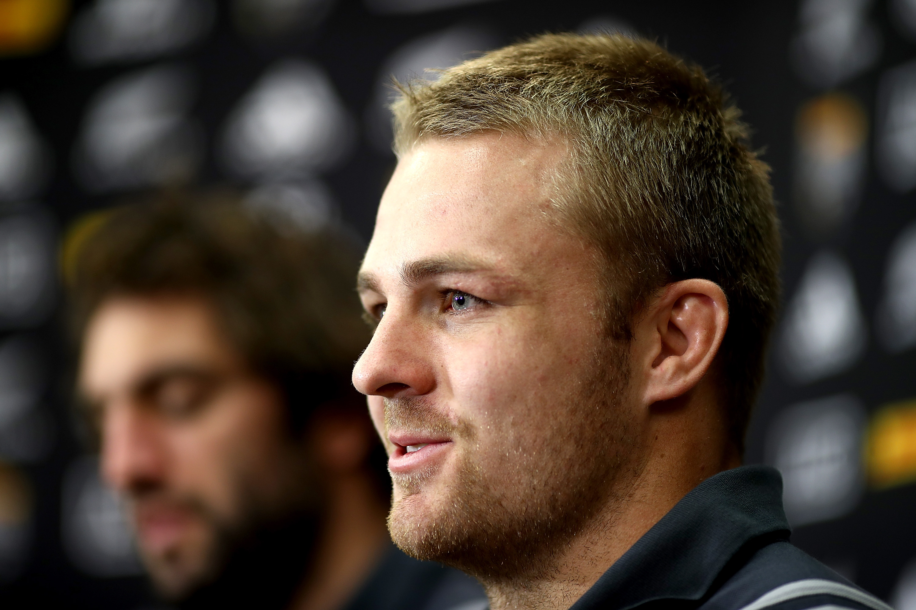 Sam Cane of the All Blacks speaks to the media during a New Zealand All Blacks press conference at Trusts Stadium. Photo / Getty Images.