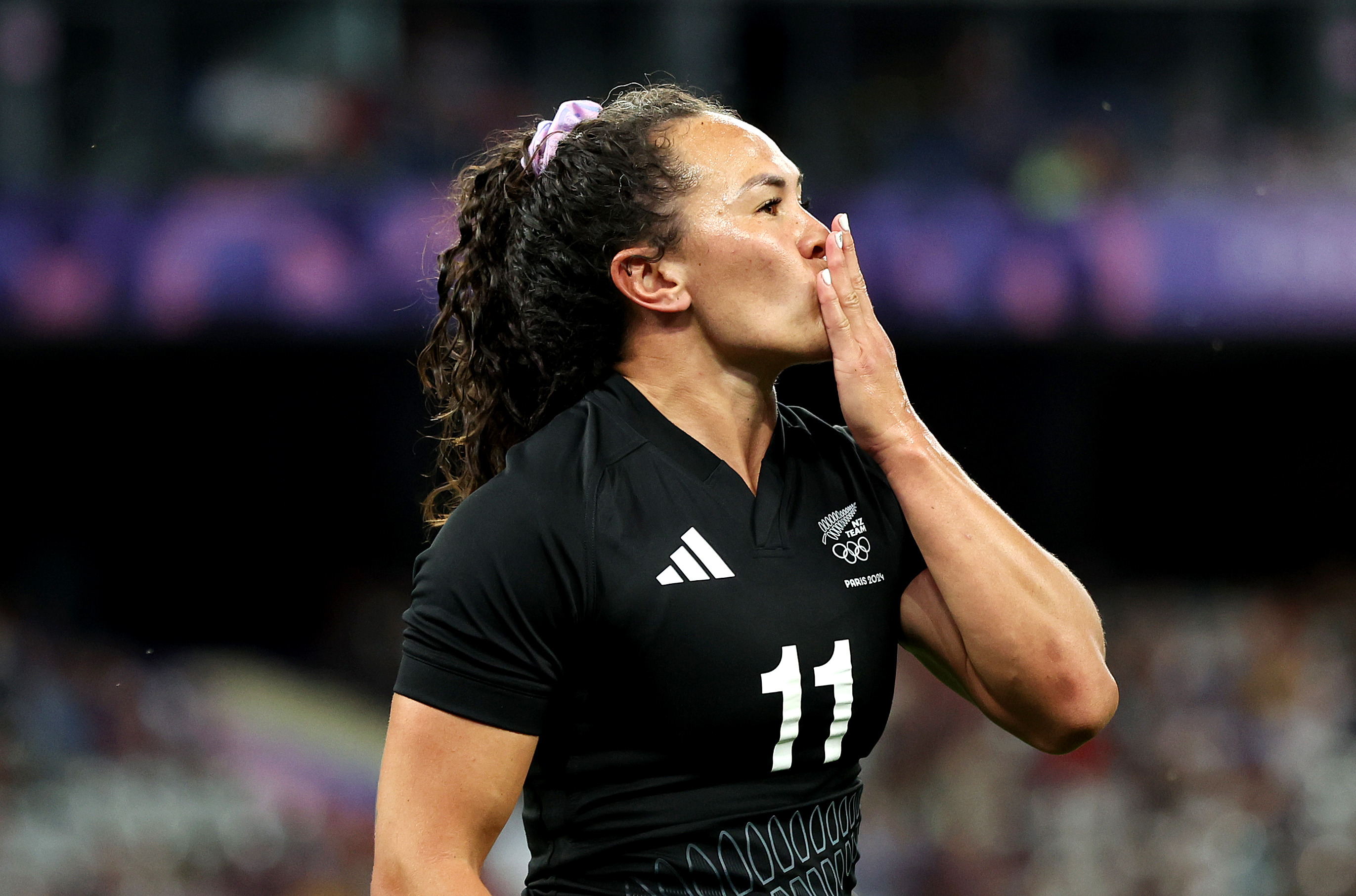 Portia Woodman-Wickliffe kisses goodbye to New Zealand, for now. Photo / Getty Images