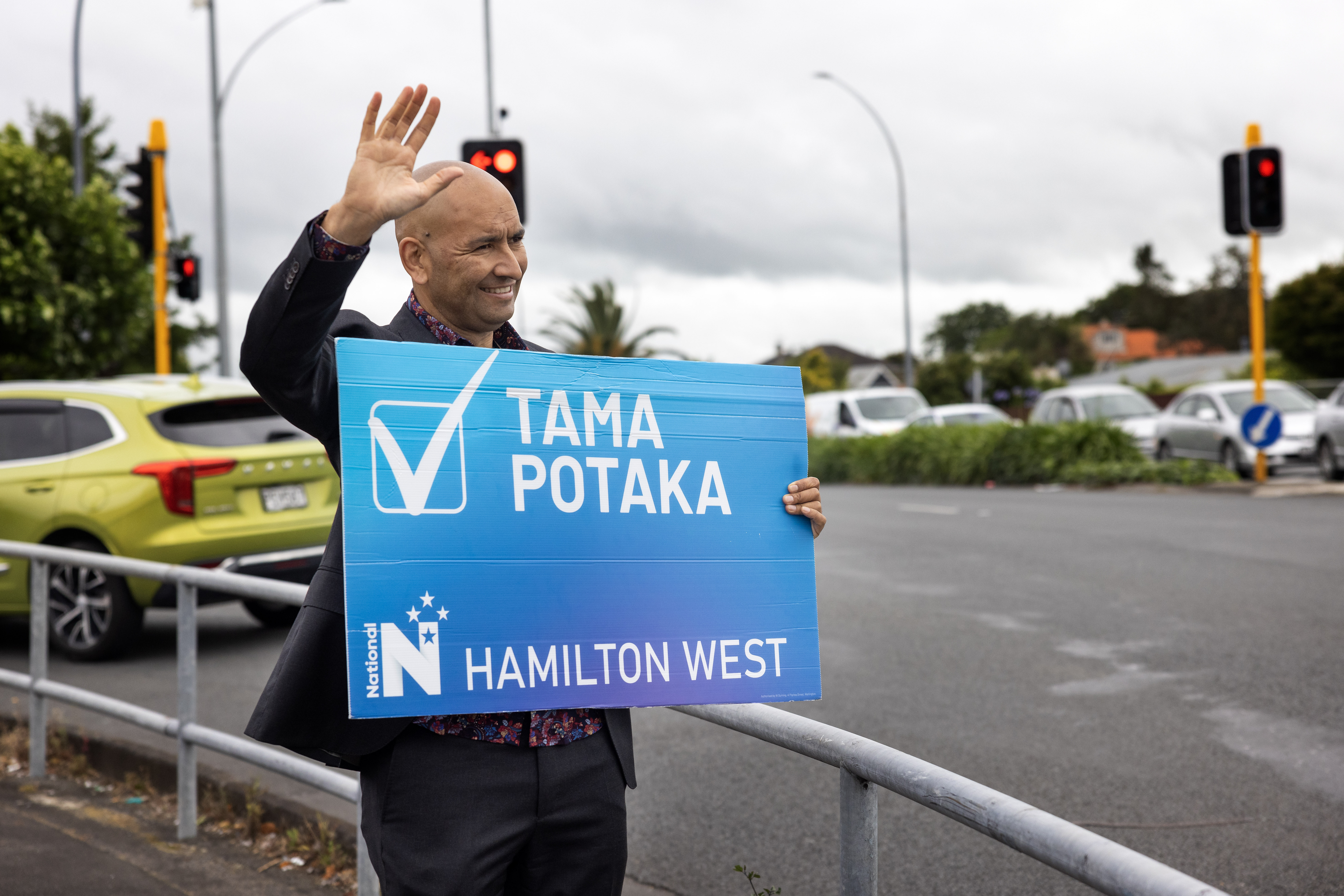 National's Tama Potaka campaigning on Friday. Photo / Mike Scott