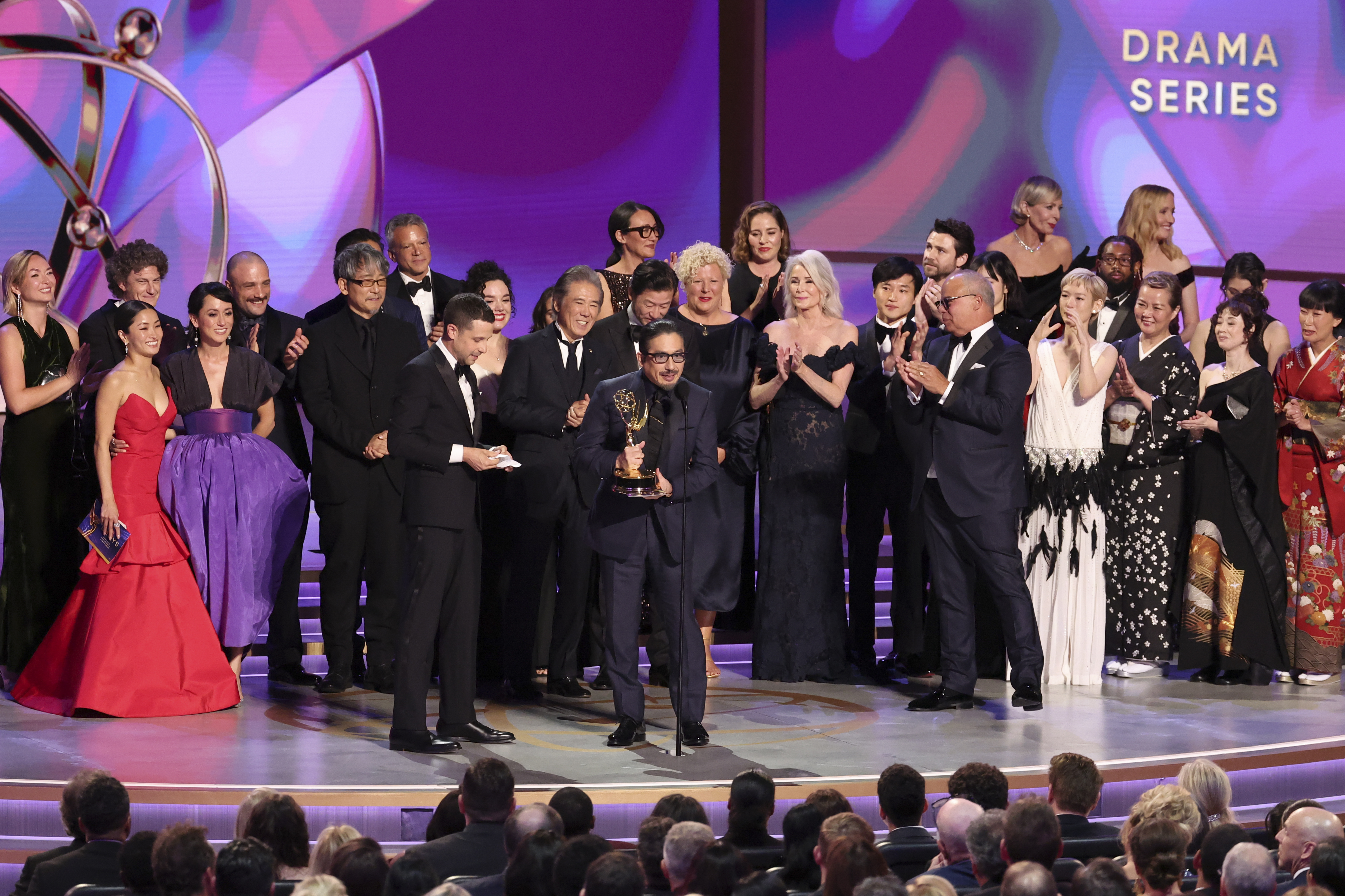 The cast and crew of Shogun accepted the award for Best Drama Series, marking its fourth award of the night and 18th overall - counting its 14 wins at the Creative Arts Emmys last weekend. Photo / Getty Images