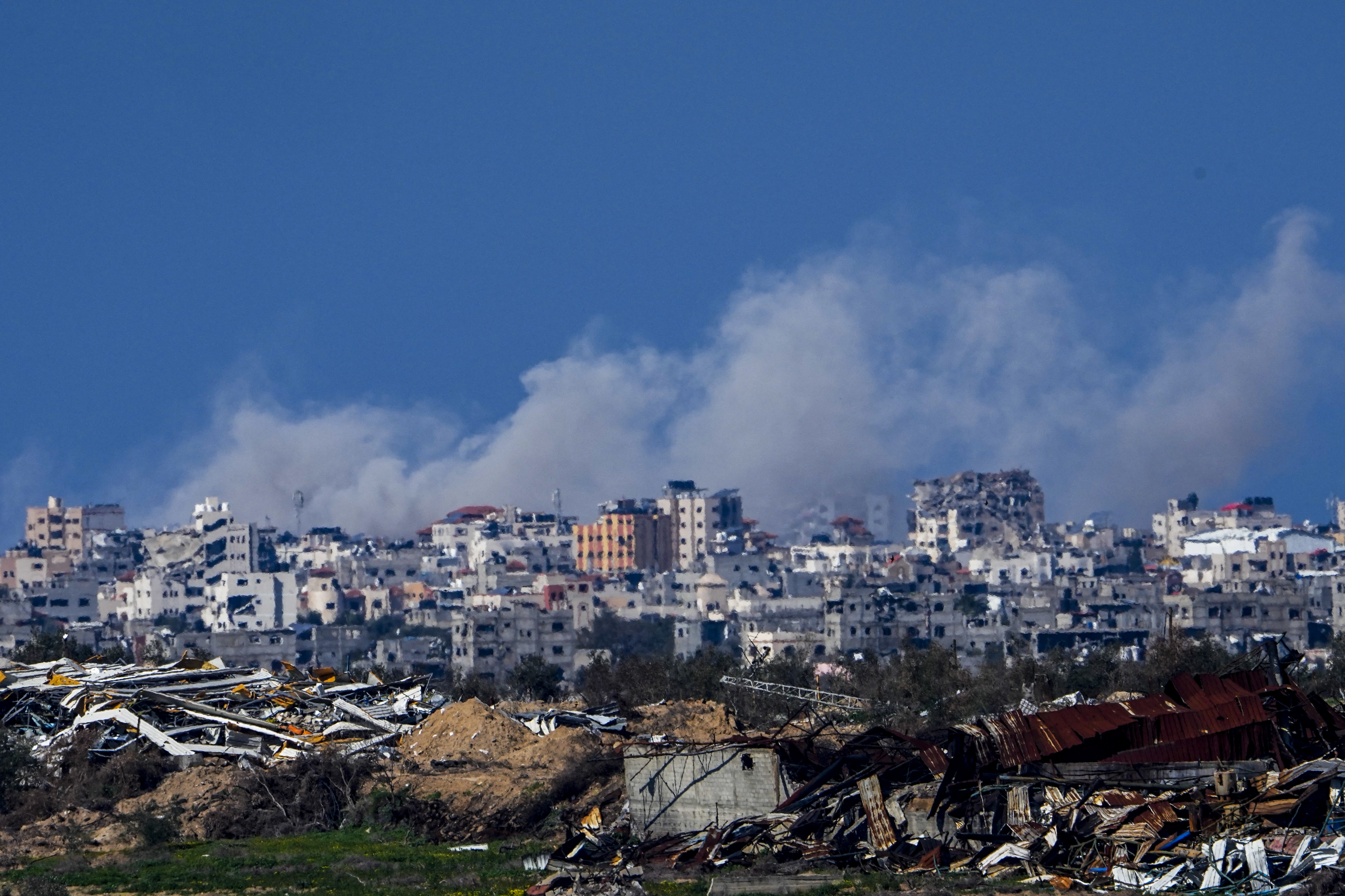 Smoke rises following an Israeli bombardment in the Gaza Strip, as seen from southern Israel. Photo / AP