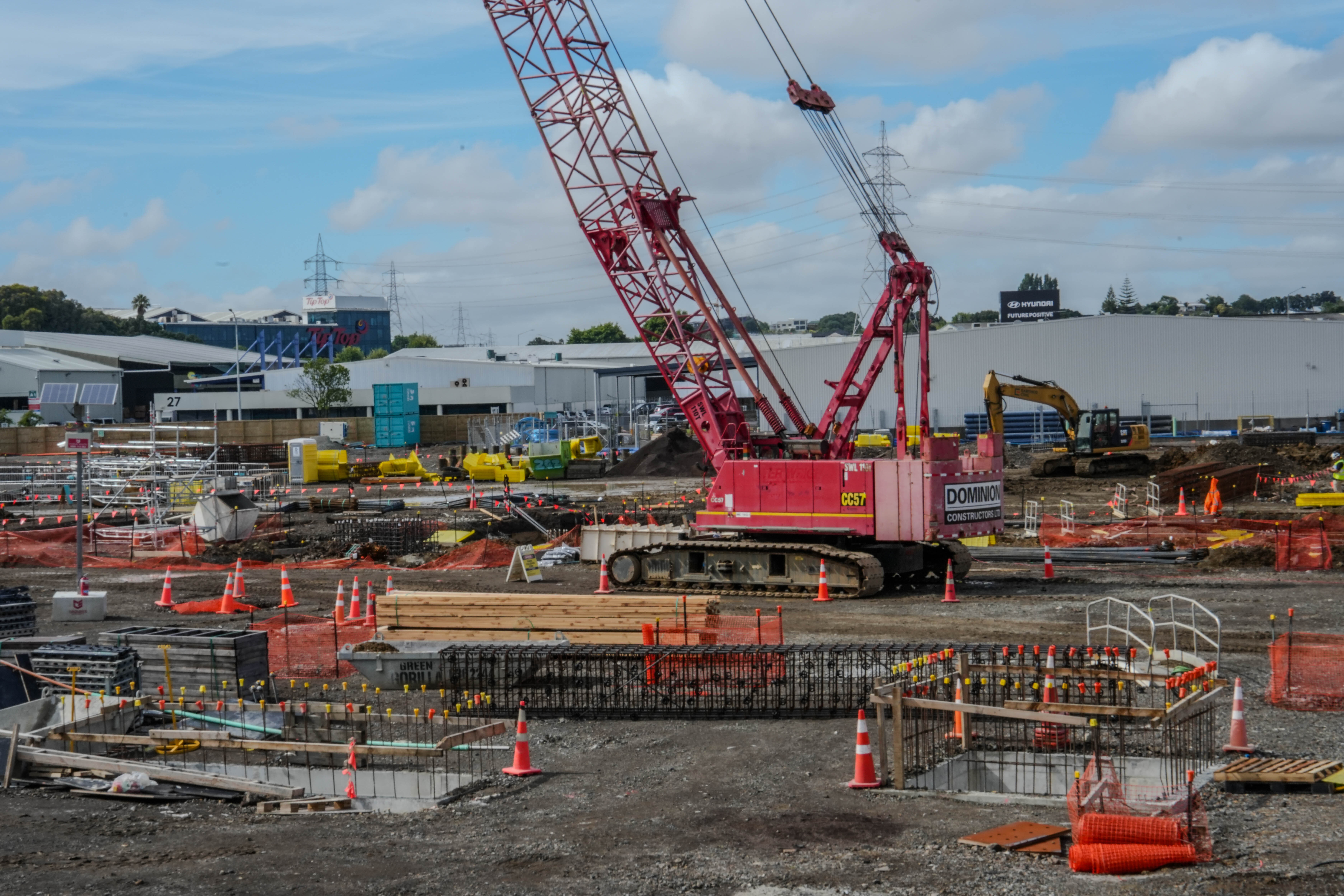 How the site looked in January: an orange crane from Dominion Constructors was one of the two largest pieces of equipment on the site. Photo / Carlson Bluck