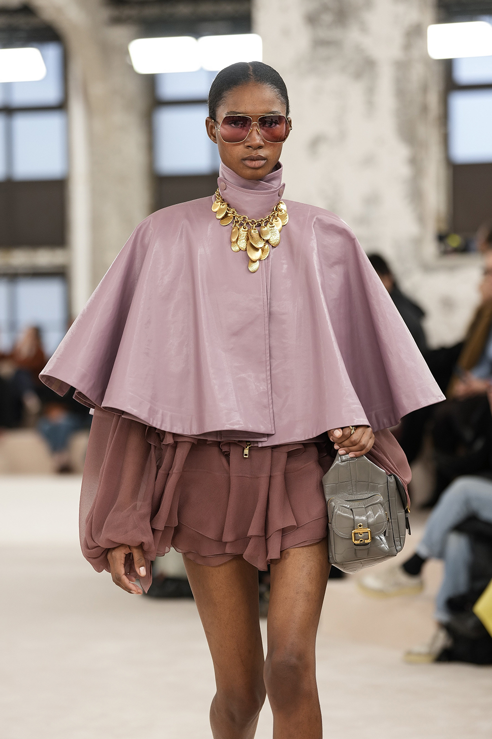 An abbreviated poncho featured in the Chloe fall/winter 2024/2025 ready-to-wear collection presented in Paris. Photo / AP