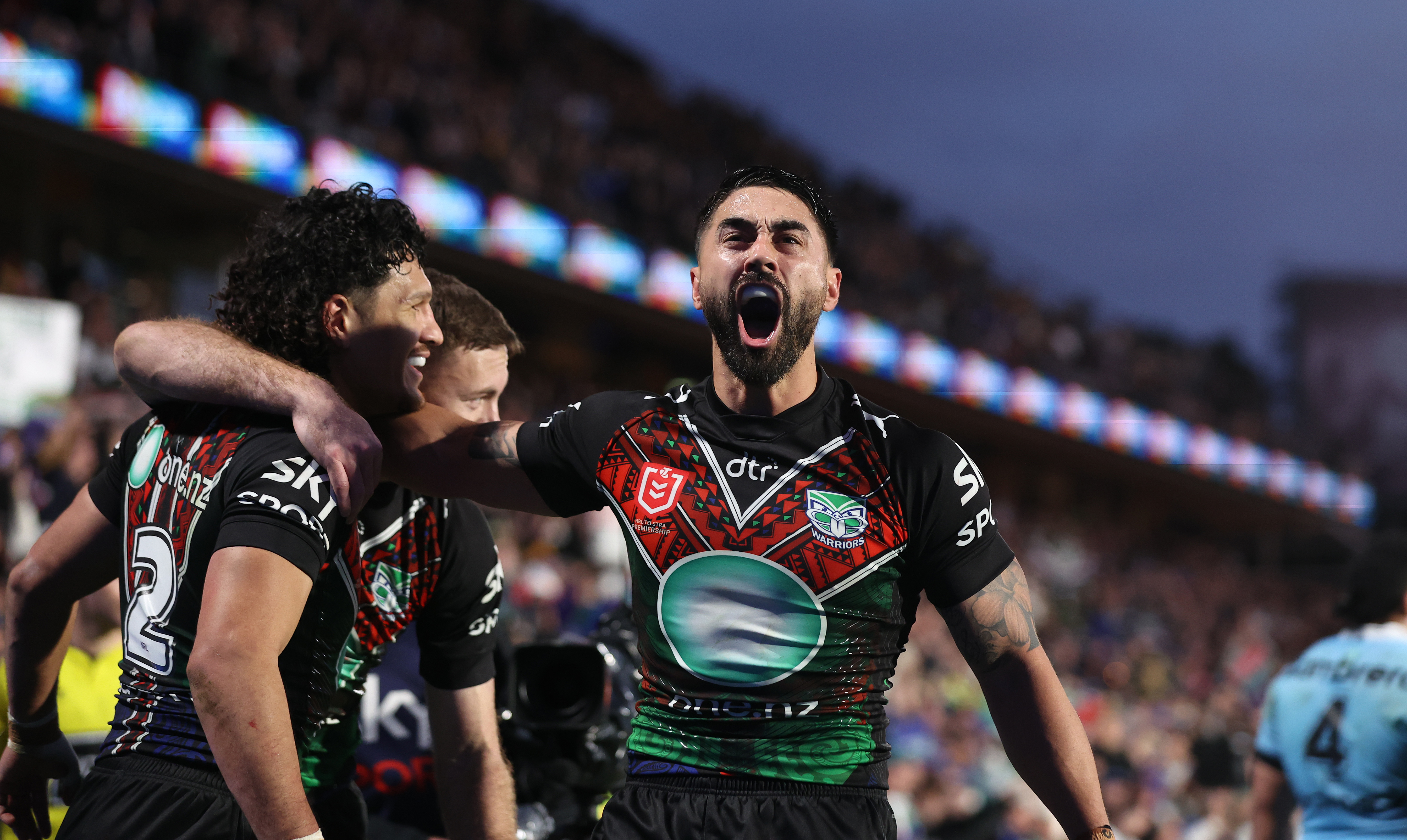 Shaun Johnson celebrates against the Cronulla Sharks, 2023. Photo / Photosport