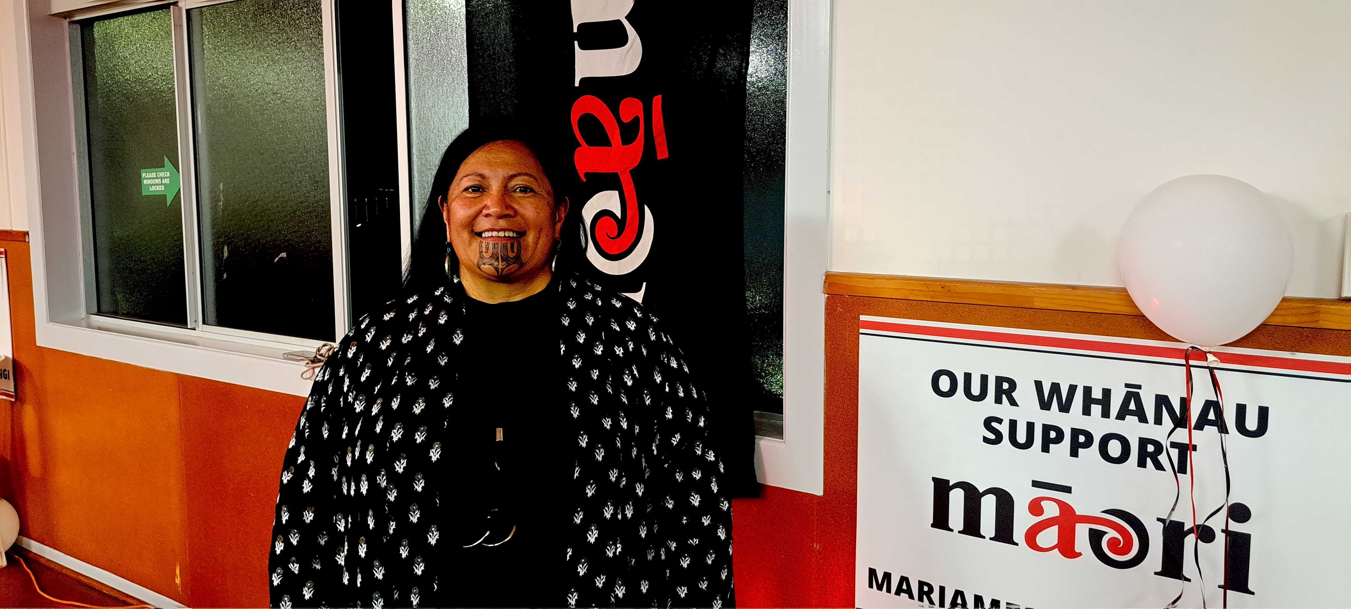 Te Pāti Māori's Mariameno Kapa-Kīngi during election night. Photo / Brodie Stone