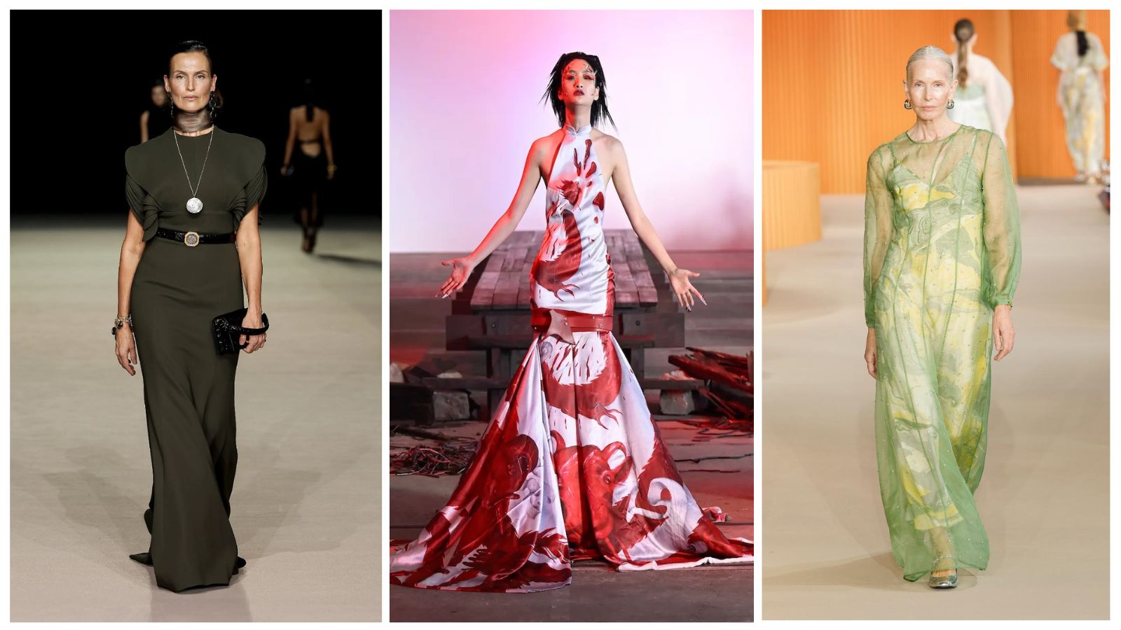 Left to right: Carla Zampatti, Wackie Ju and Mastani at Australian Fashion Week 2024 presented by Pandora. Photos / Getty Images