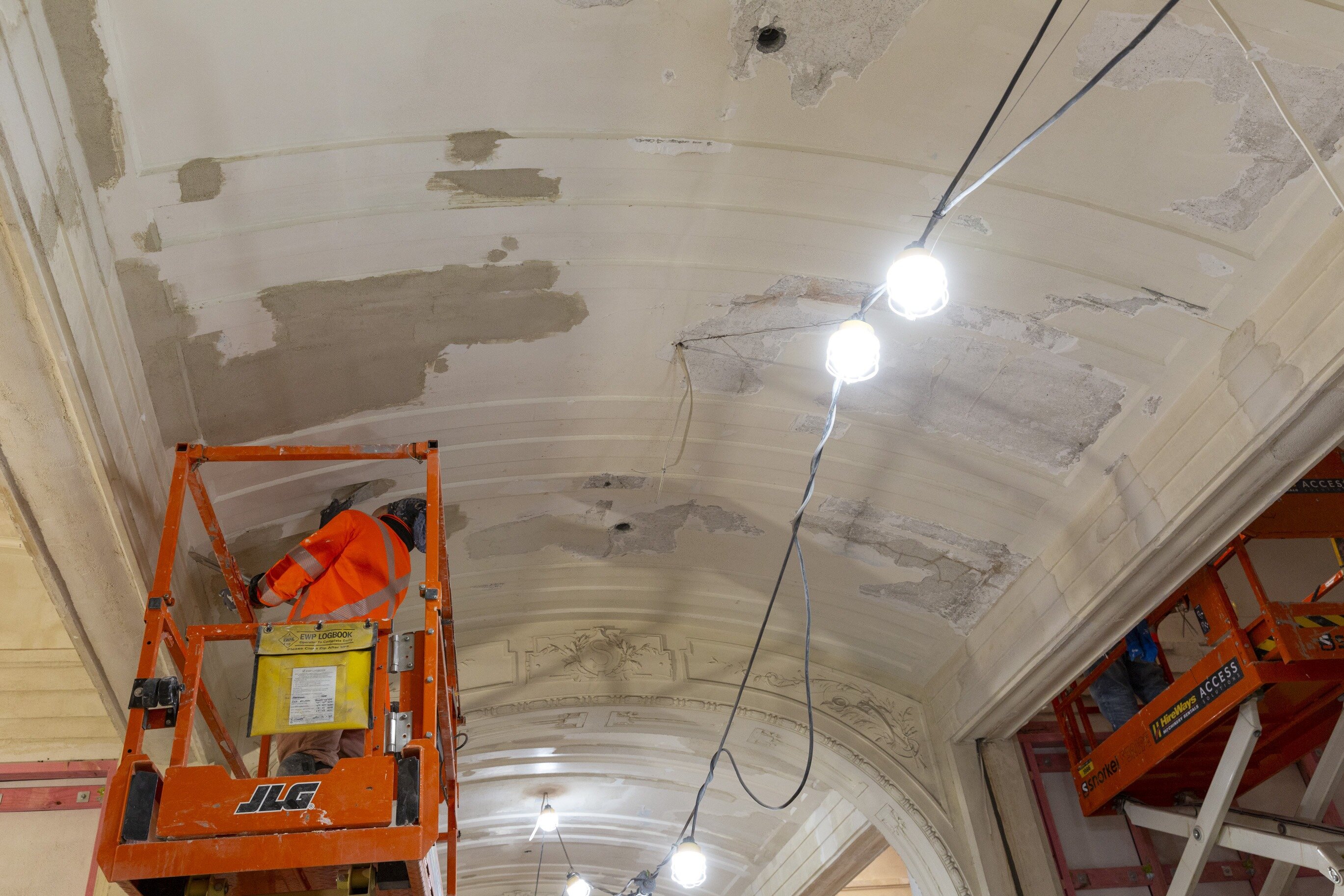 Plastering is taking longer than expected in the original Sarjeant Gallery.