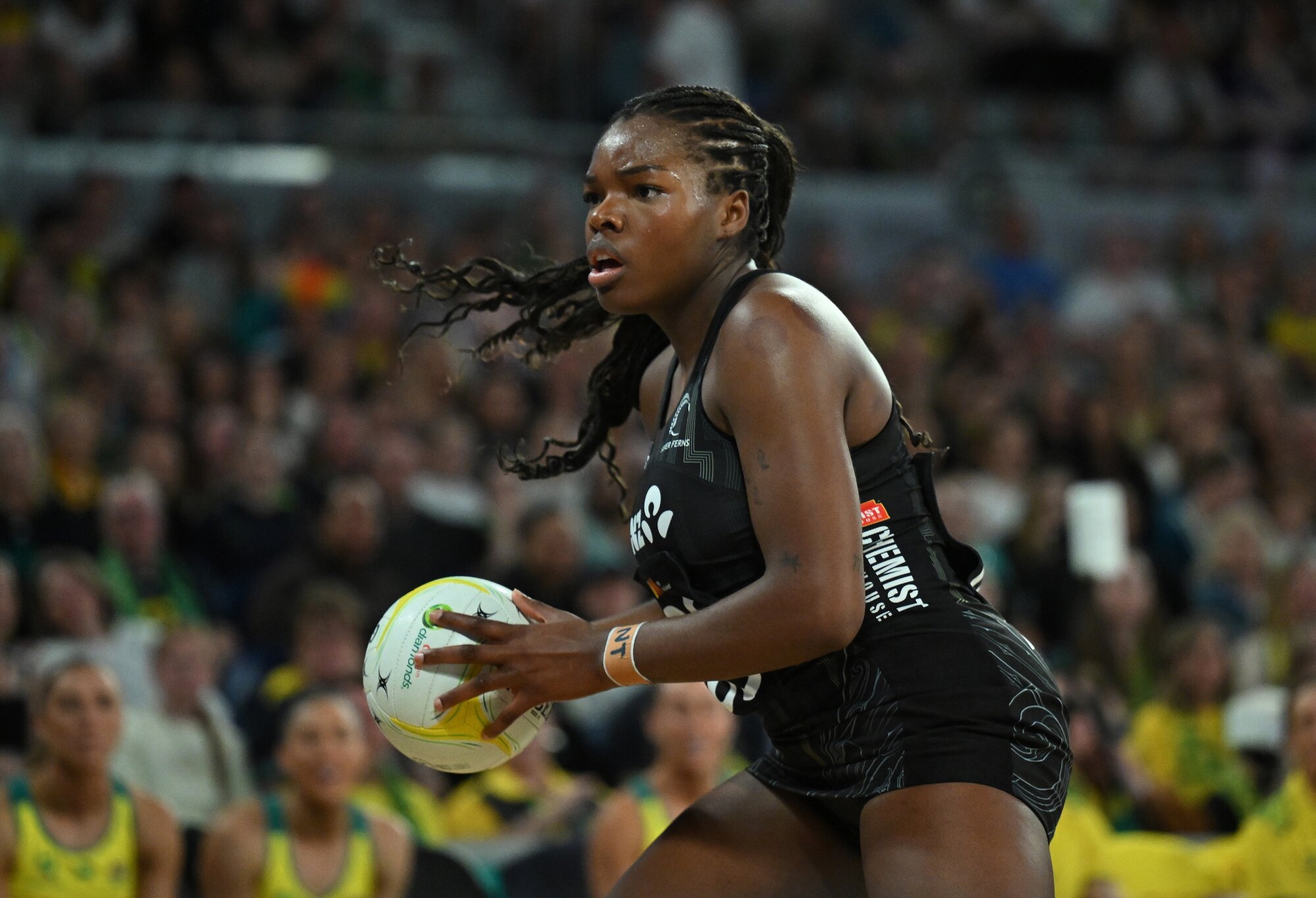 Grace Nweke in action for the Silver Ferns against Australia at the weekend. Photo / Photosport
