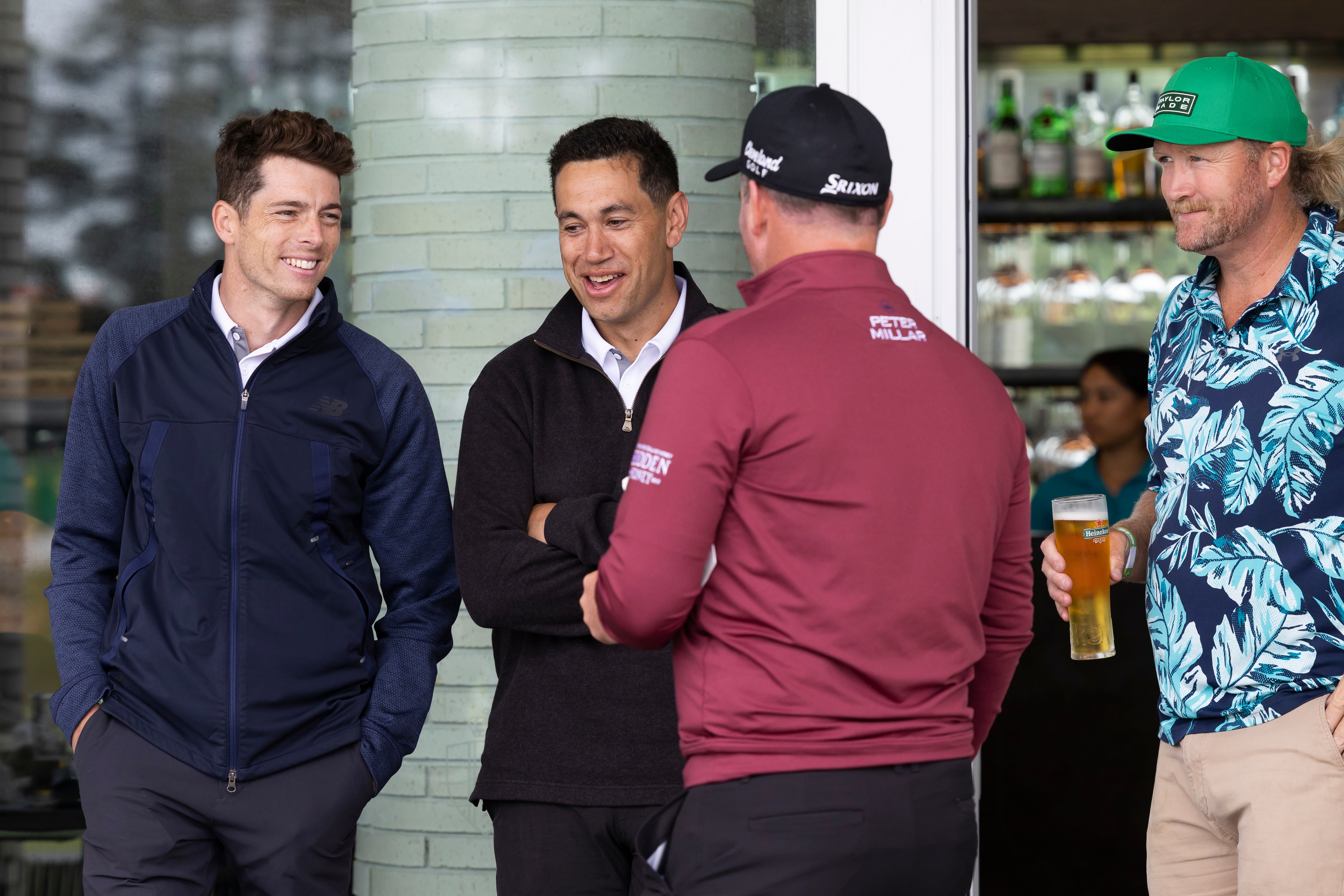 Mitchell Santner, Ross Taylor and Eric Murray enjoy some well earned refreshments after Chasing The Fox. Photo / Photosport