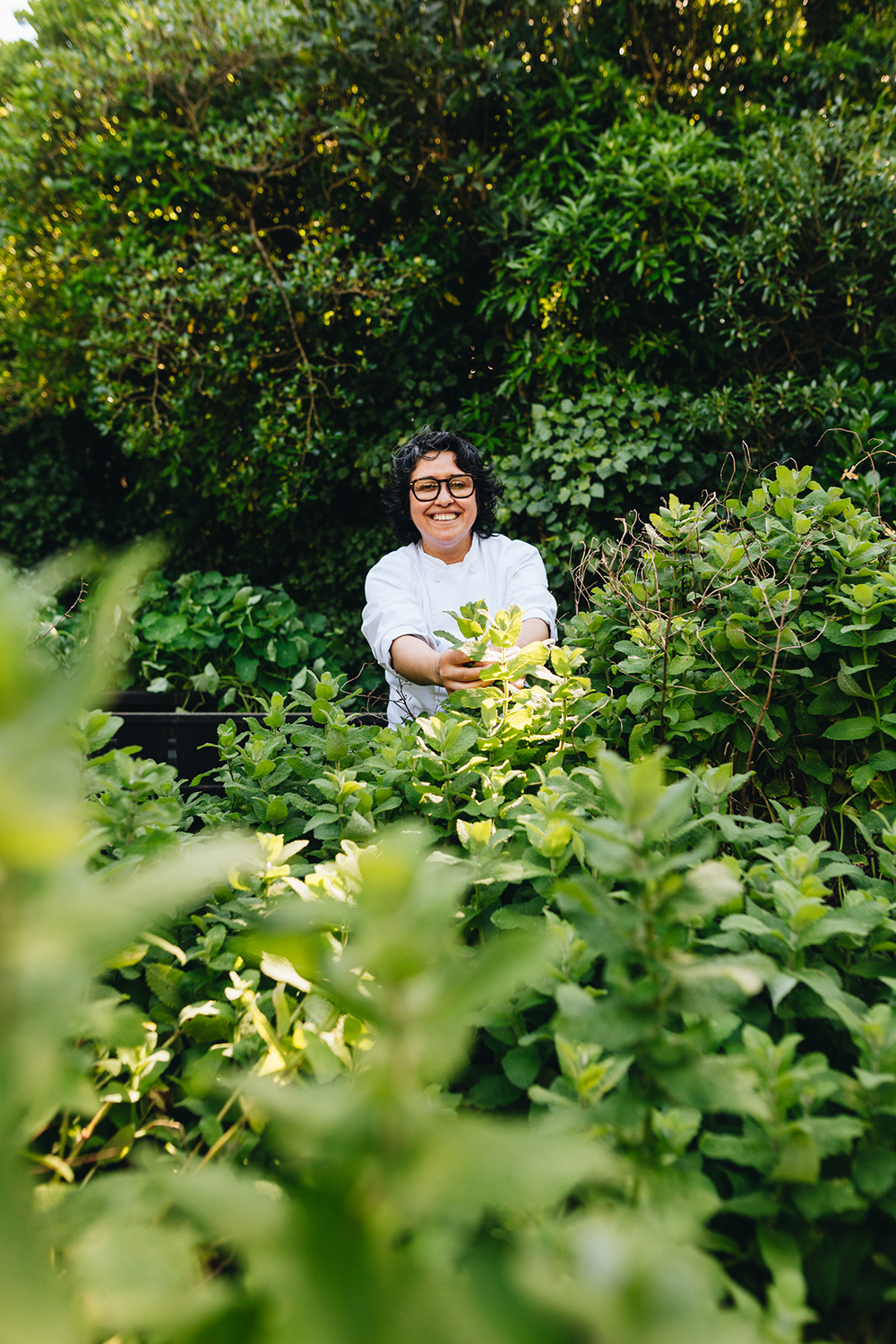 Wharekauhau executive chef Norka Mella Munoz in the garden.