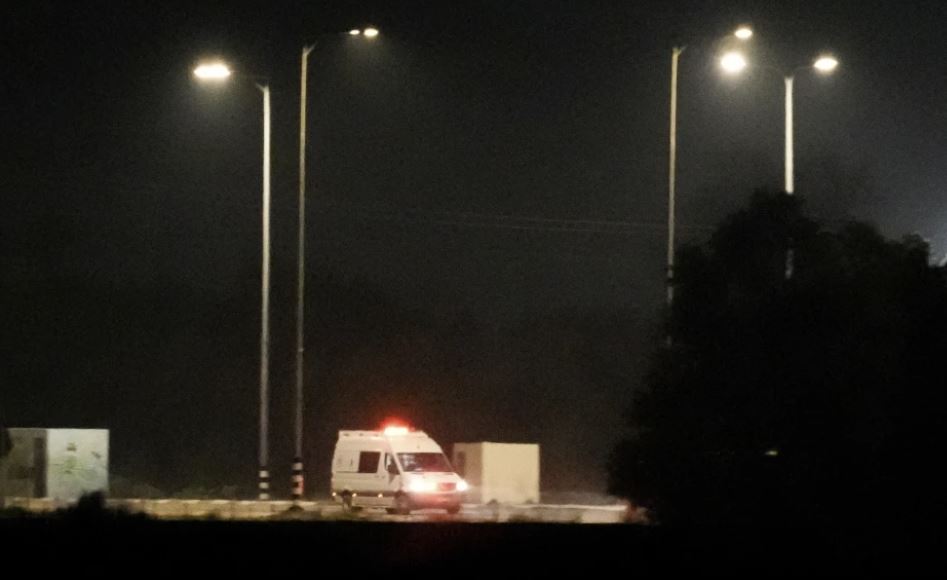An Israeli ambulance leaving the Kerem Shalom crossing between Israel and Gaza. A four-day ceasefire in the Israel-Hamas war has begun in Gaza as part of an agreement that Qatar helped broker. Photo / AP