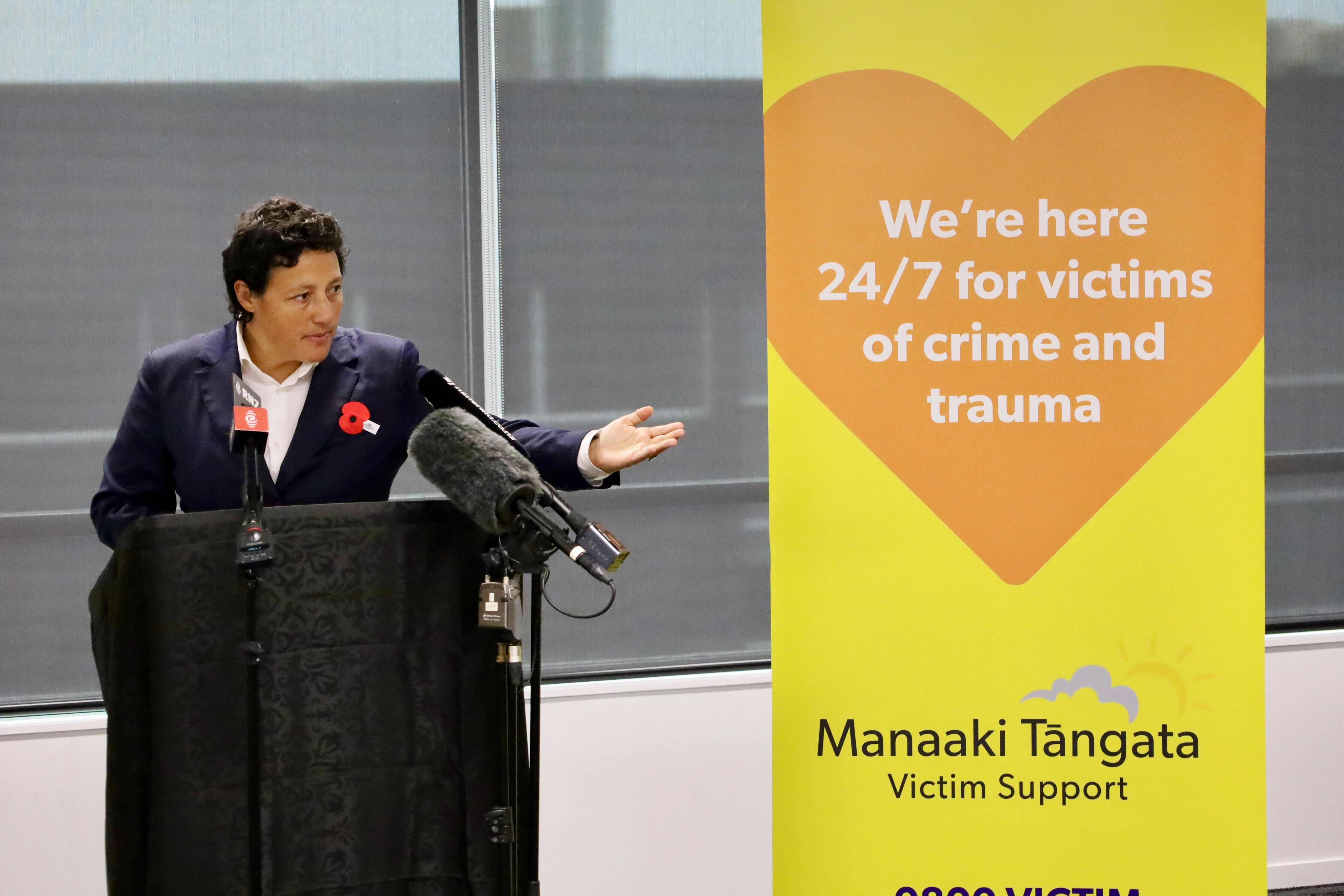 Justice Minister Kiri Allan announces changes to the justice system at a press conference in Auckland today. New Zealand Herald photograph