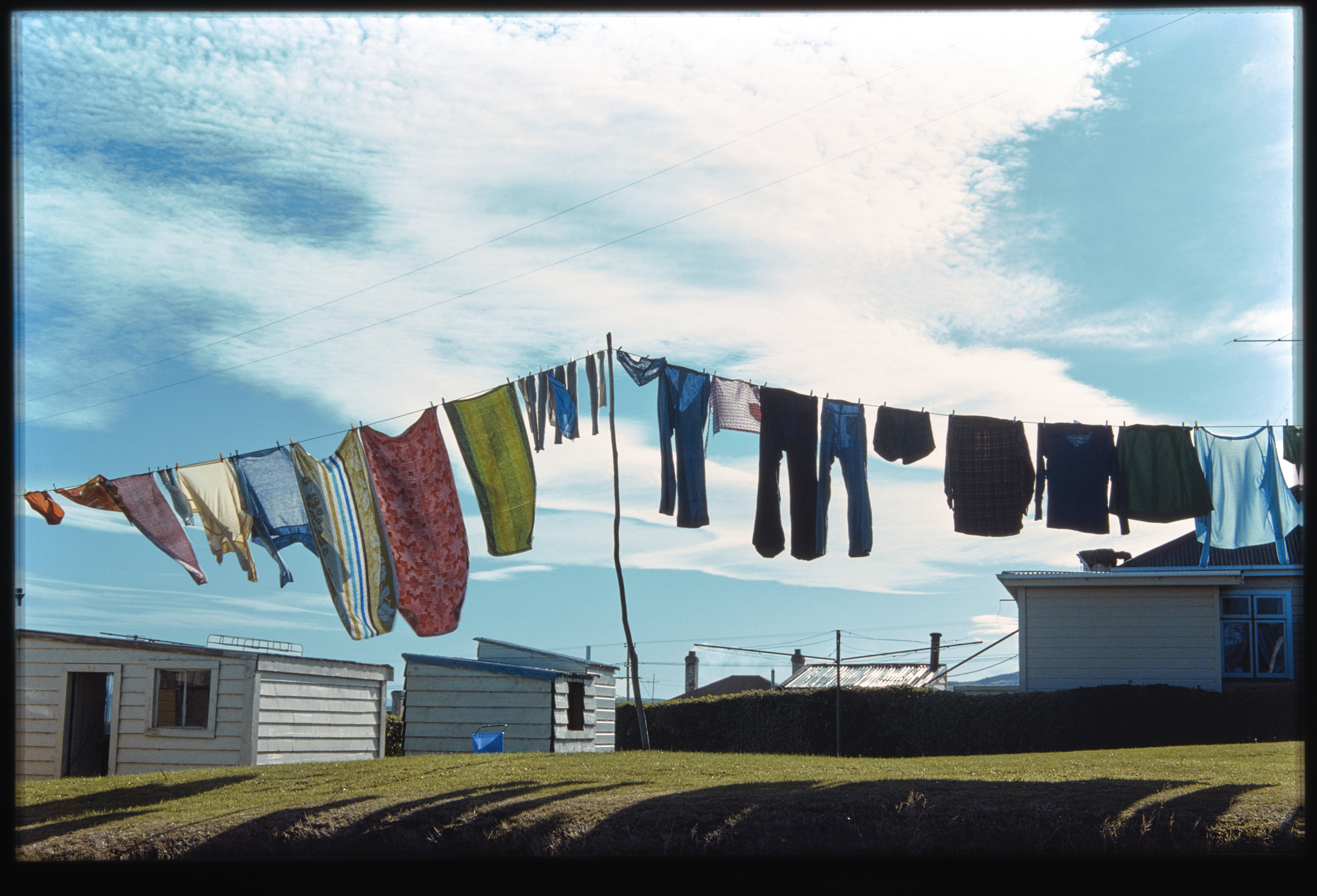 Kaitangata, Saturday morning. It is a point of pride to have your washing hung neatly. Photo / Robin Morrison