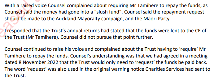 A Charities Service official recounts a December 2022 phone call with Waipareira's lawyer Tim Allan. Source: OIA