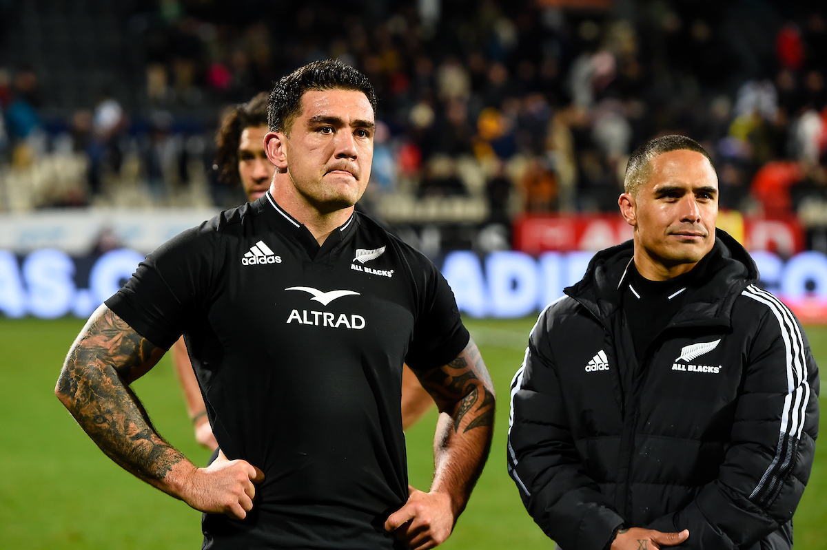 A dejected Codie Taylor of the All Blacks and Aaron Smith after losing to Argentina. Photosport