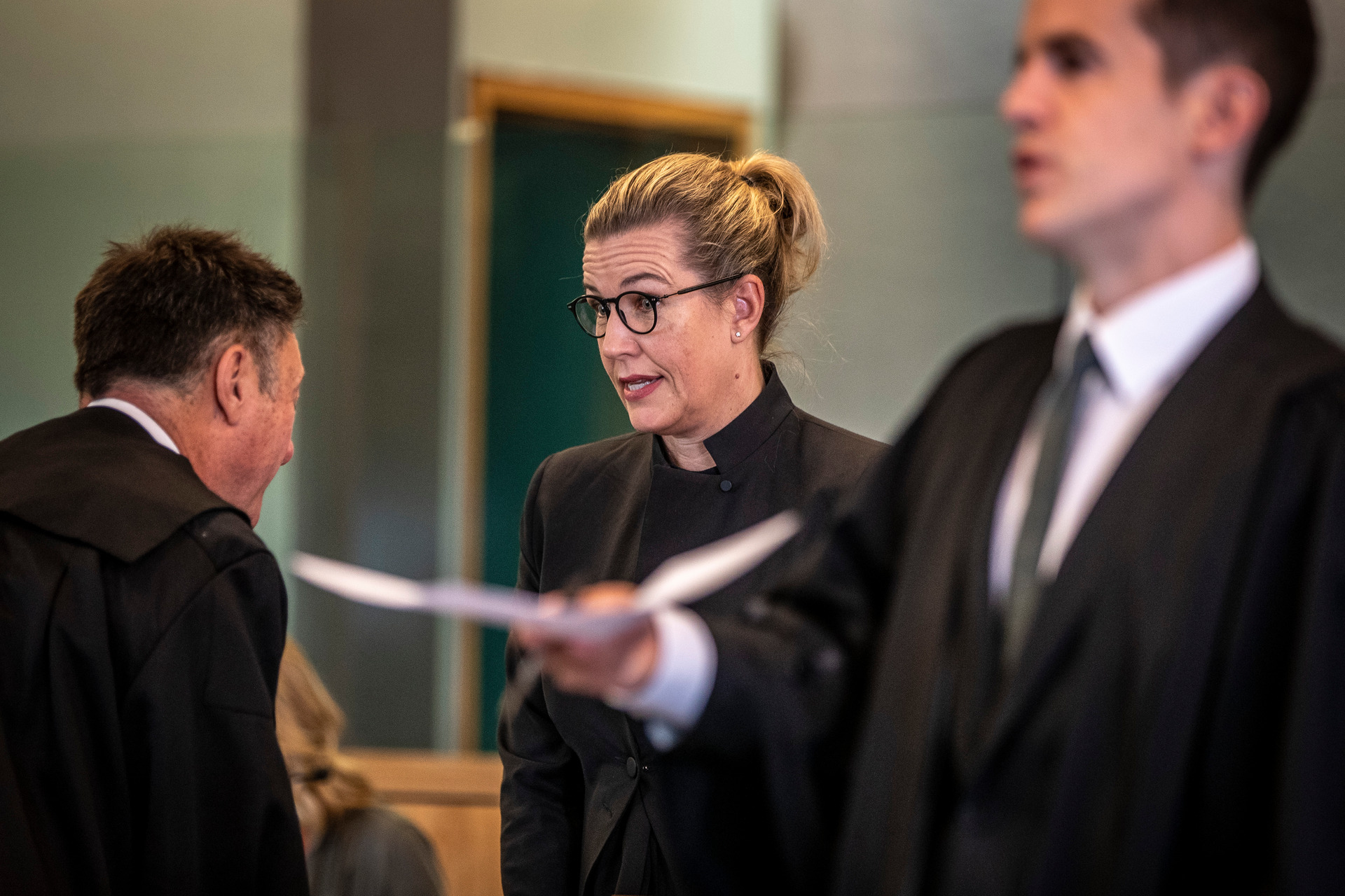 Crown prosecutor Simon Foote QC talks to the manager's lawyer Rachael Reed QC during the trial. Photo / Michael Craig