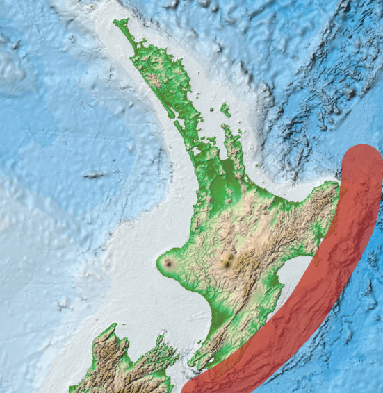 The general location of the offshore part of the Hikurangi Subduction Zone.