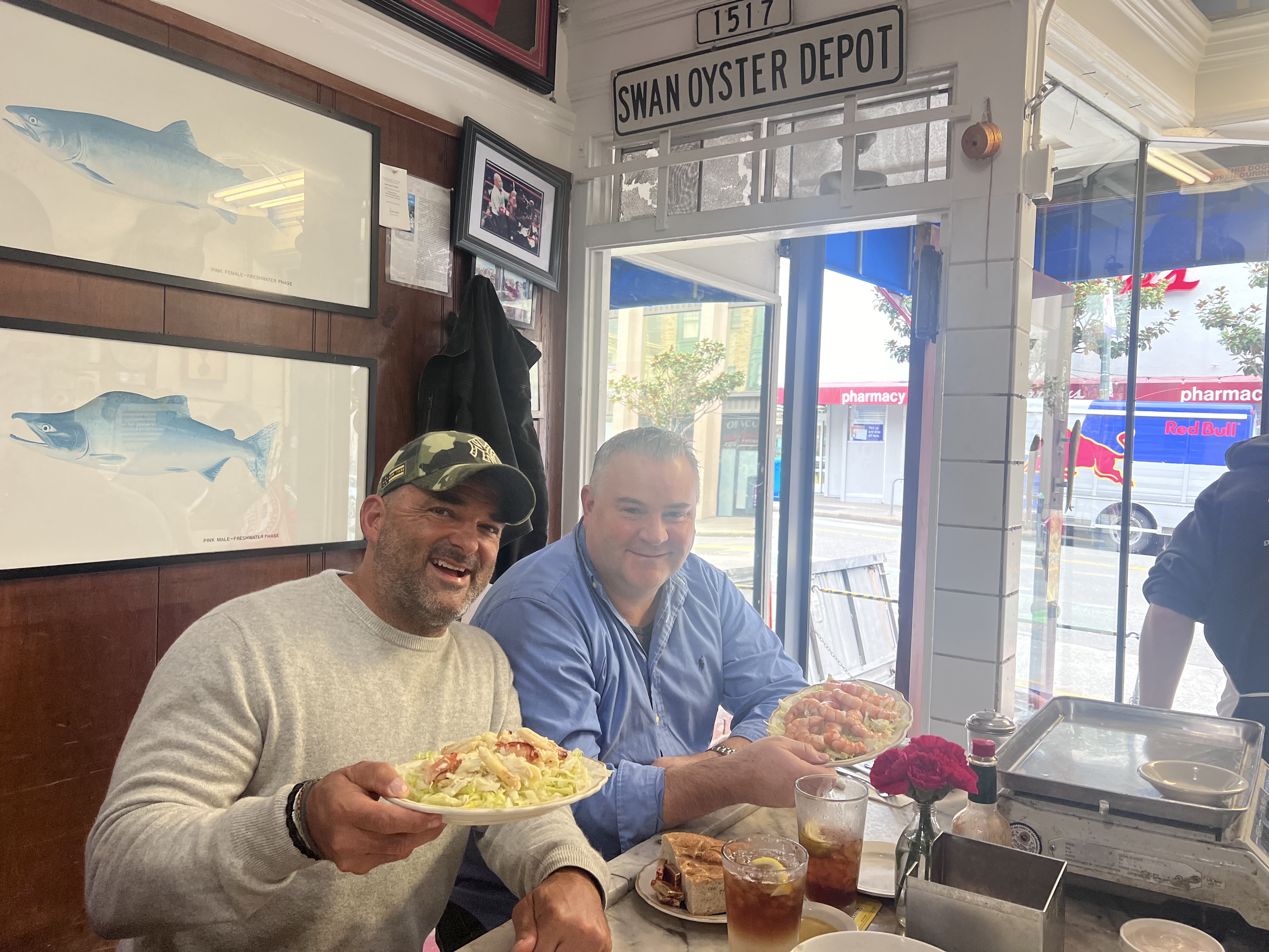 Michael Dearth, left, and friend Tim at Swans Oyster Depot.