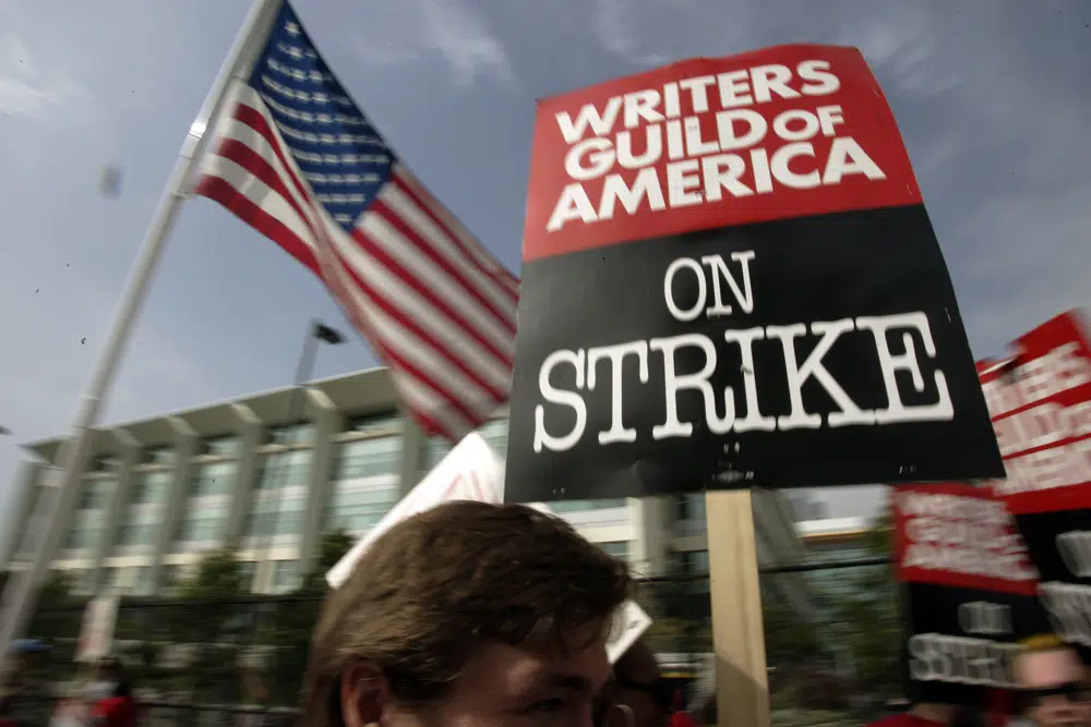 Writers Guild of America (WGA) writers and others strike against the Alliance of Motion Picture and Television Producers (AMPTP). Photo / AP